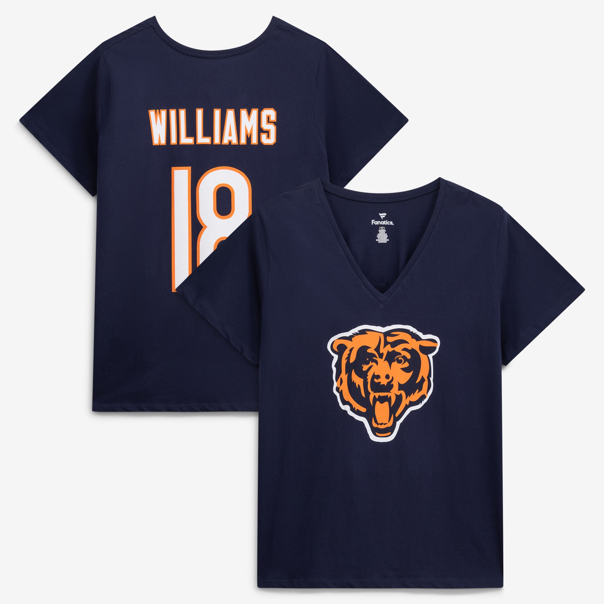 Women's Fanatics Caleb Williams Navy Chicago Bears Plus Size Name & Number V-Neck T-Shirt