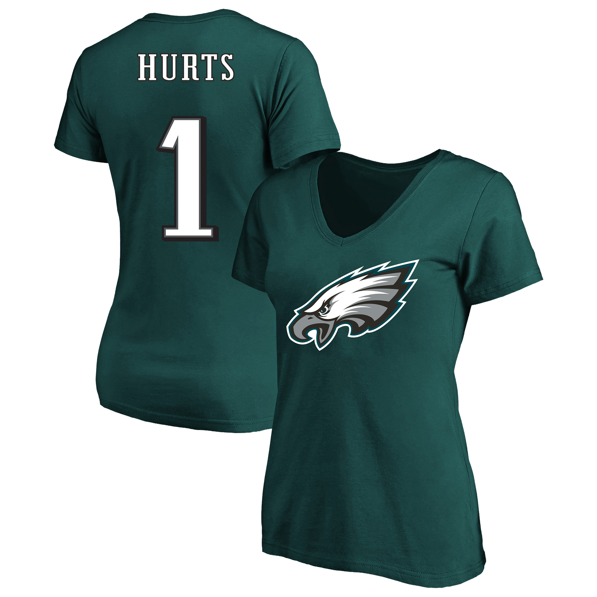 Women's Fanatics Jalen Hurts Midnight Green Philadelphia Eagles Plus Size Name & Number V-Neck T-Shirt