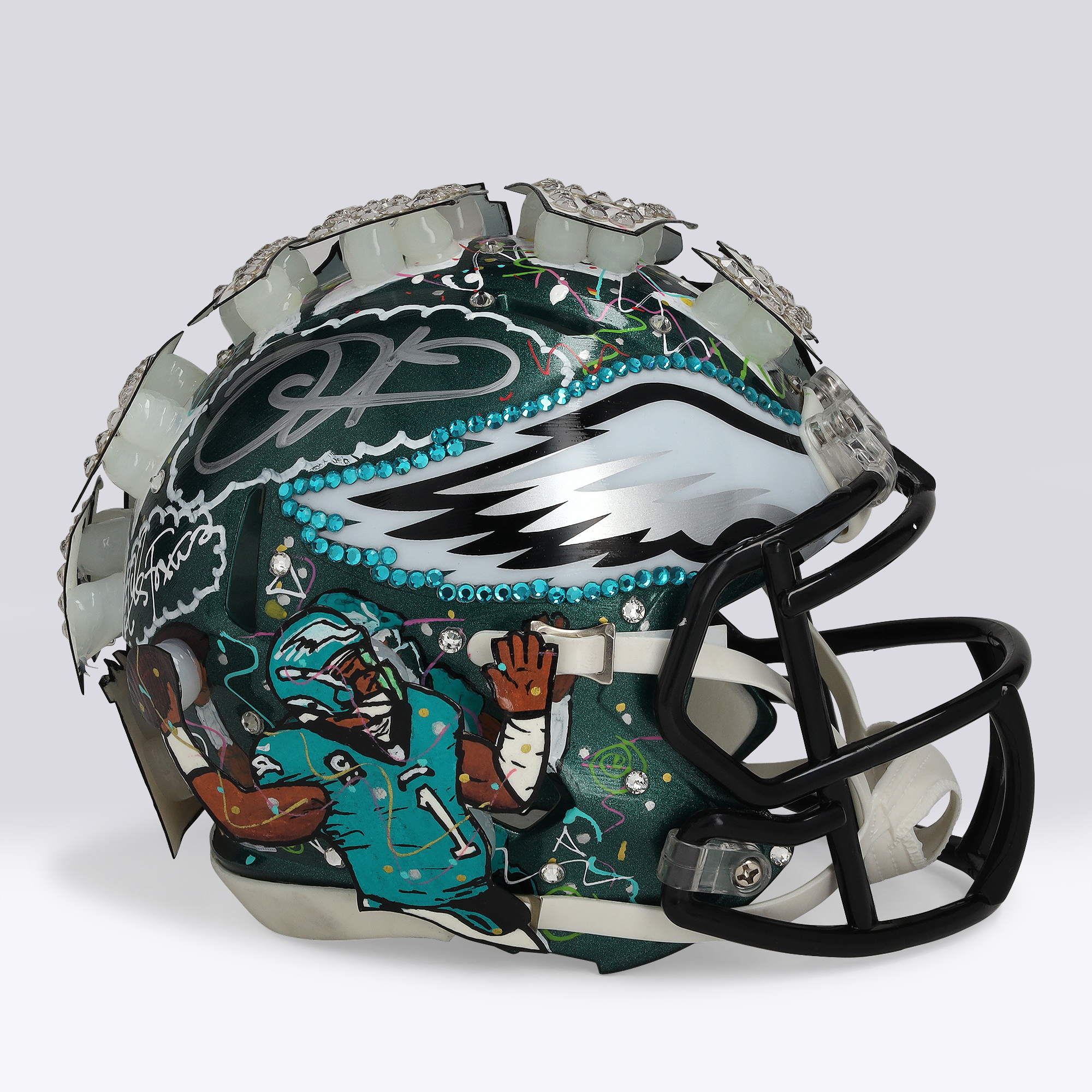 Jalen Hurts Philadelphia Eagles Autographed Riddell Speed Mini Helmet - Art by Charles Fazzino - NF70444384: retailer-supplied image