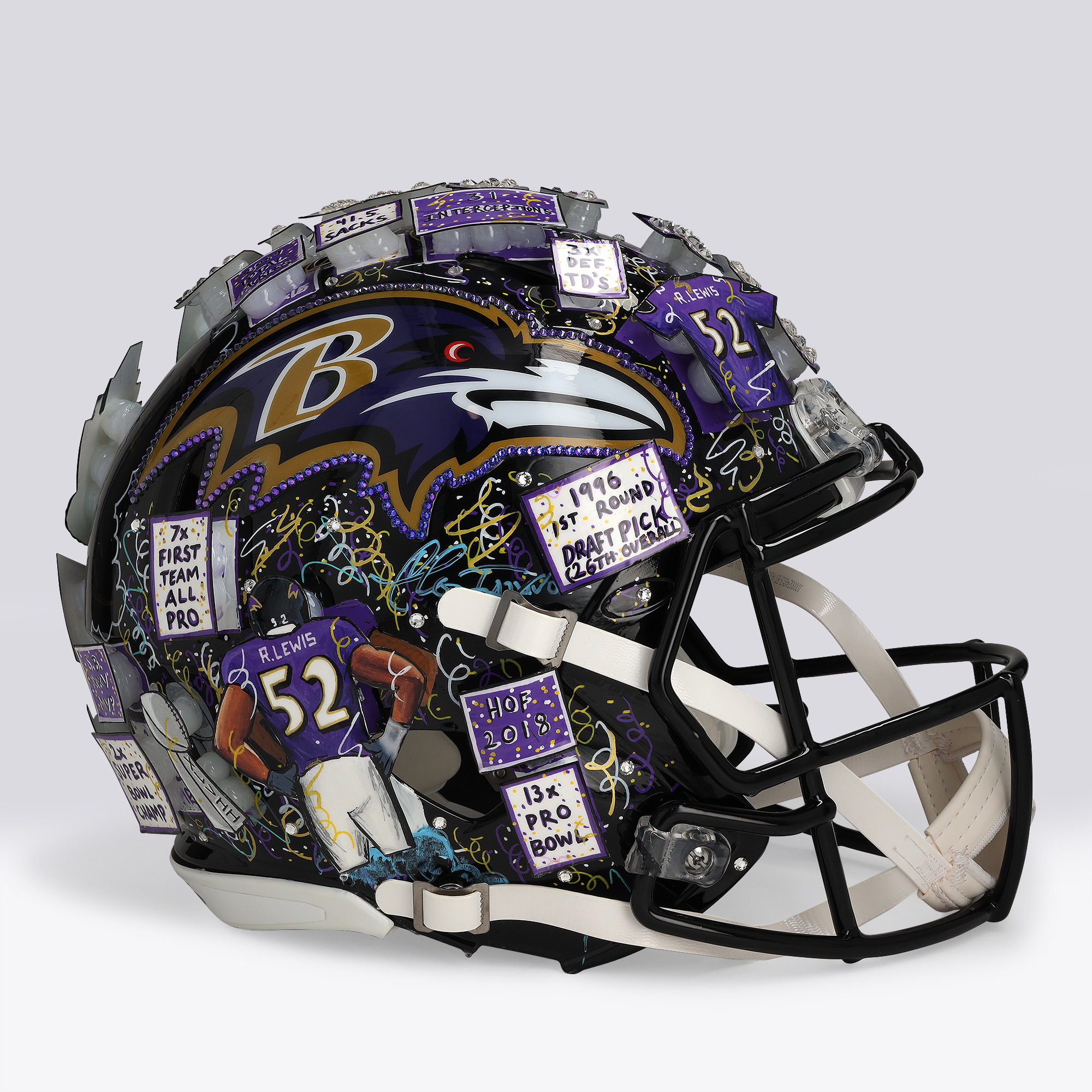 Ray Lewis Baltimore Ravens Autographed Riddell Speed Authentic Helmet with "HOF '18" Inscription - Art by Charles Fazzino - NF70444396