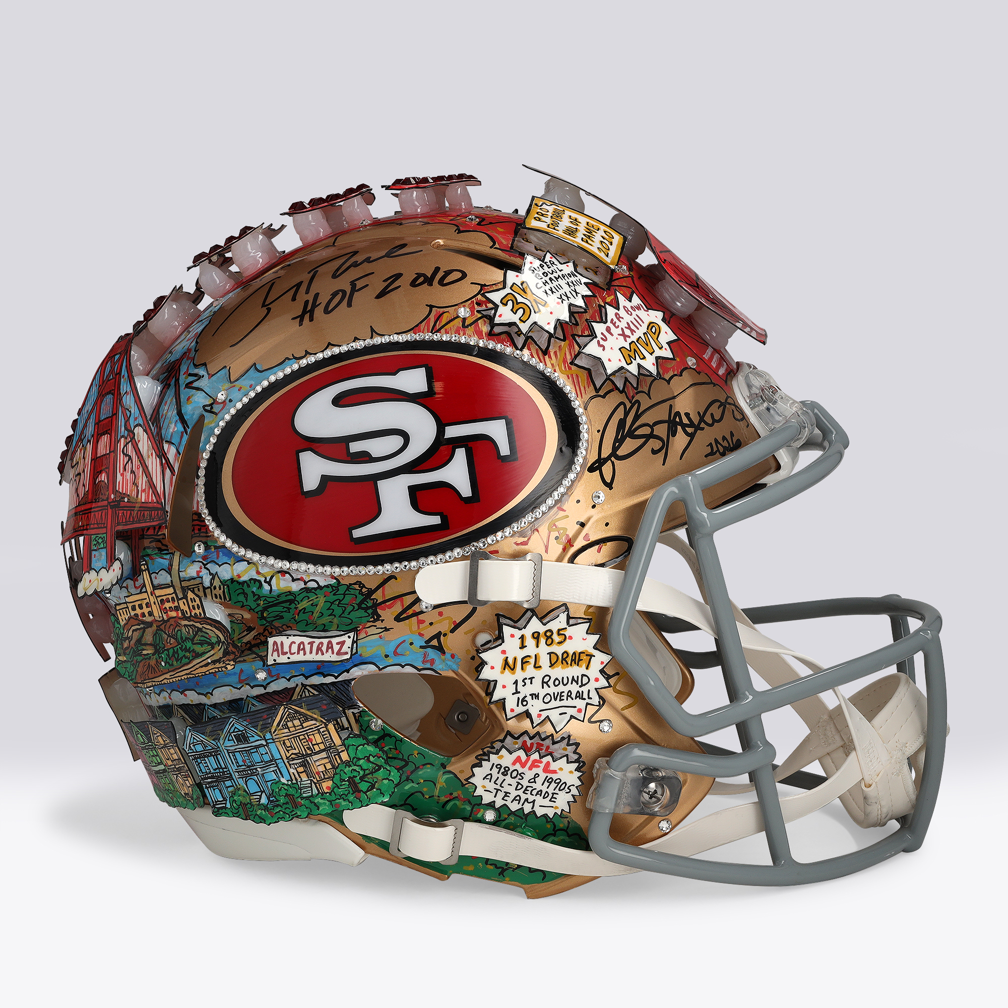 Jerry Rice San Francisco 49ers Autographed Riddell Speed Authentic Helmet with "HOF 2010" Inscription - Art by Charles Fazzino - NF70444397