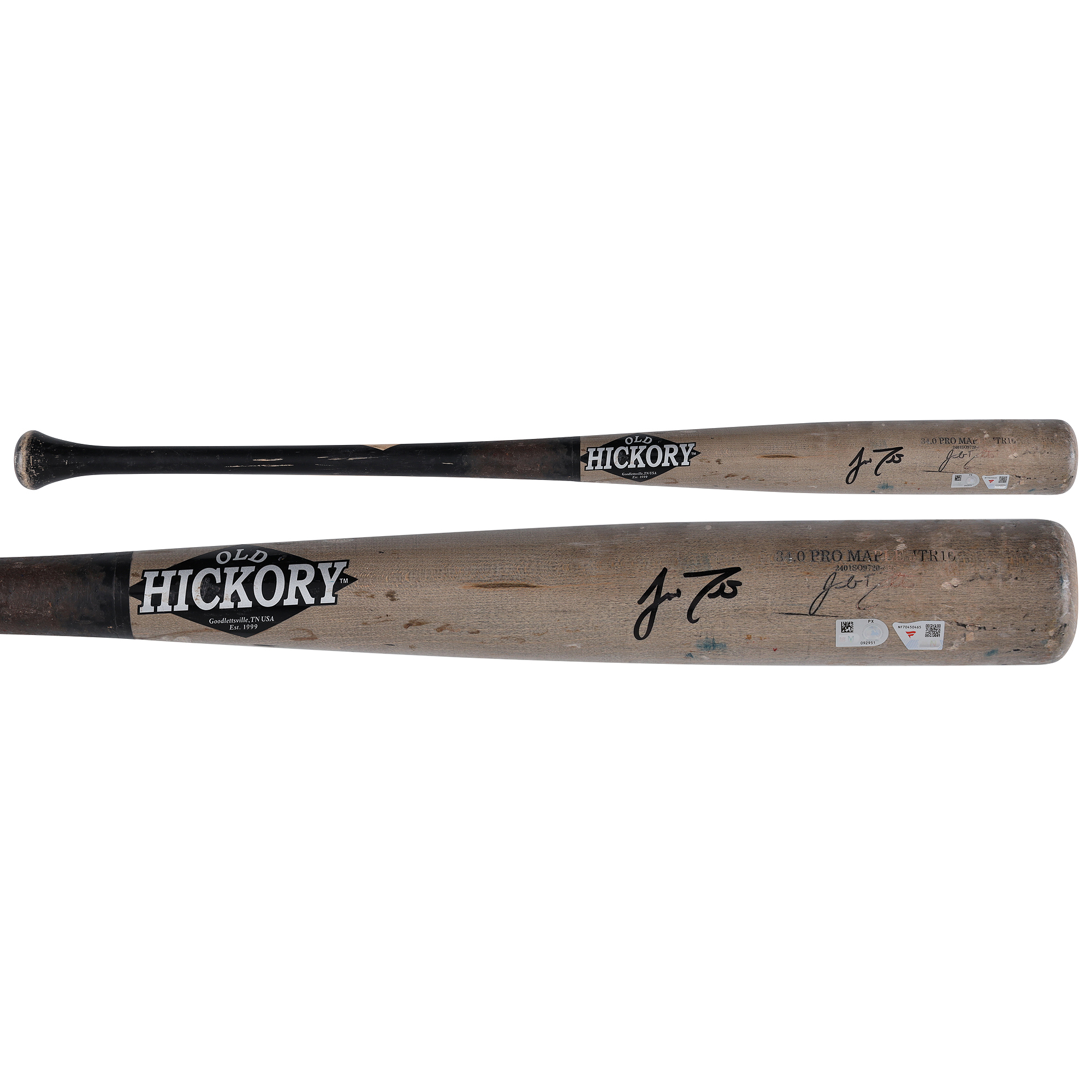 J.T. Realmuto Philadelphia Phillies Autographed Game-Used Gray/Black Old Hickory Broken Bat vs. Detroit Tigers on August 1, 2025