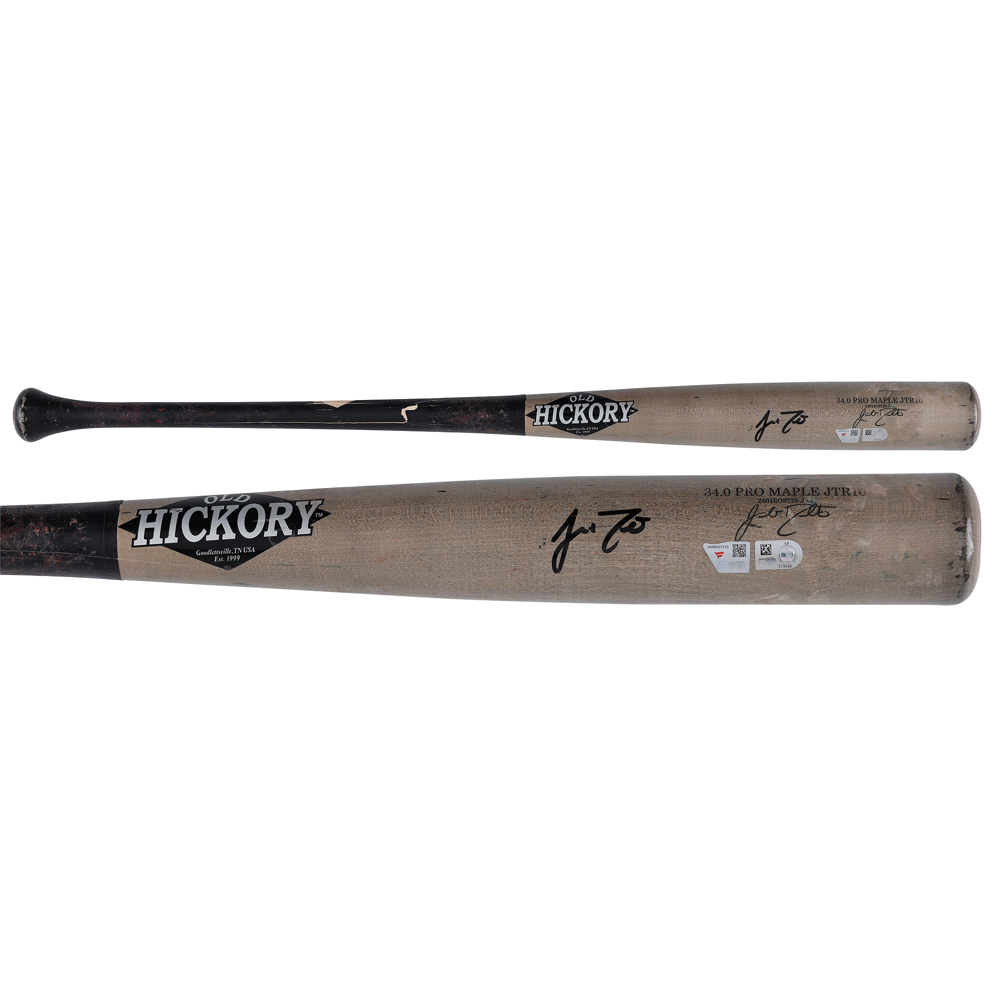 J.T. Realmuto Philadelphia Phillies Autographed Game-Used Gray/Black Old Hickory Broken Bat vs. Cincinnati Reds on April 1, 2024