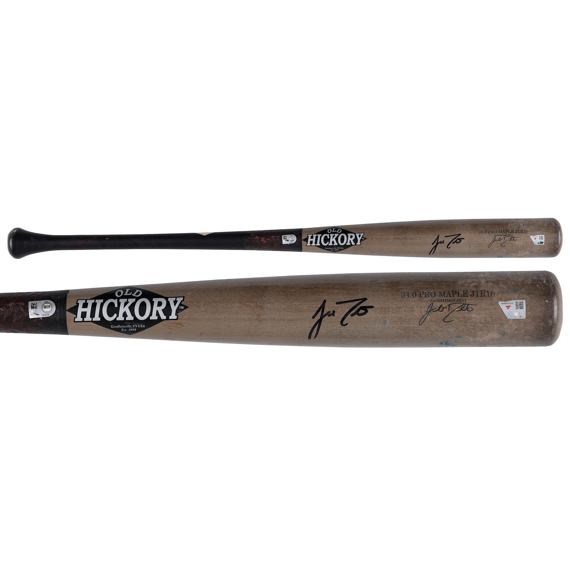 J.T. Realmuto Philadelphia Phillies Autographed Game-Used Gray/Black Old Hickory Bat from the 2024 MLB Season - HH98507575
