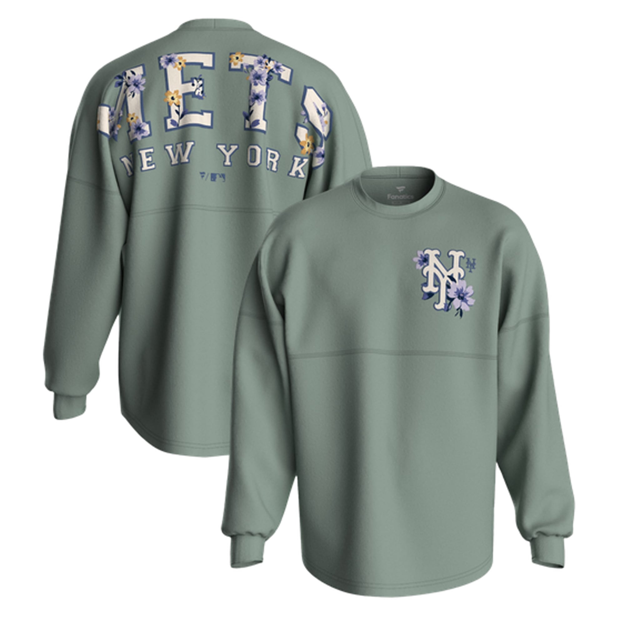 Women's Fanatics  Sage Green New York Mets Floral Spirit Jersey Long Sleeve T-Shirt