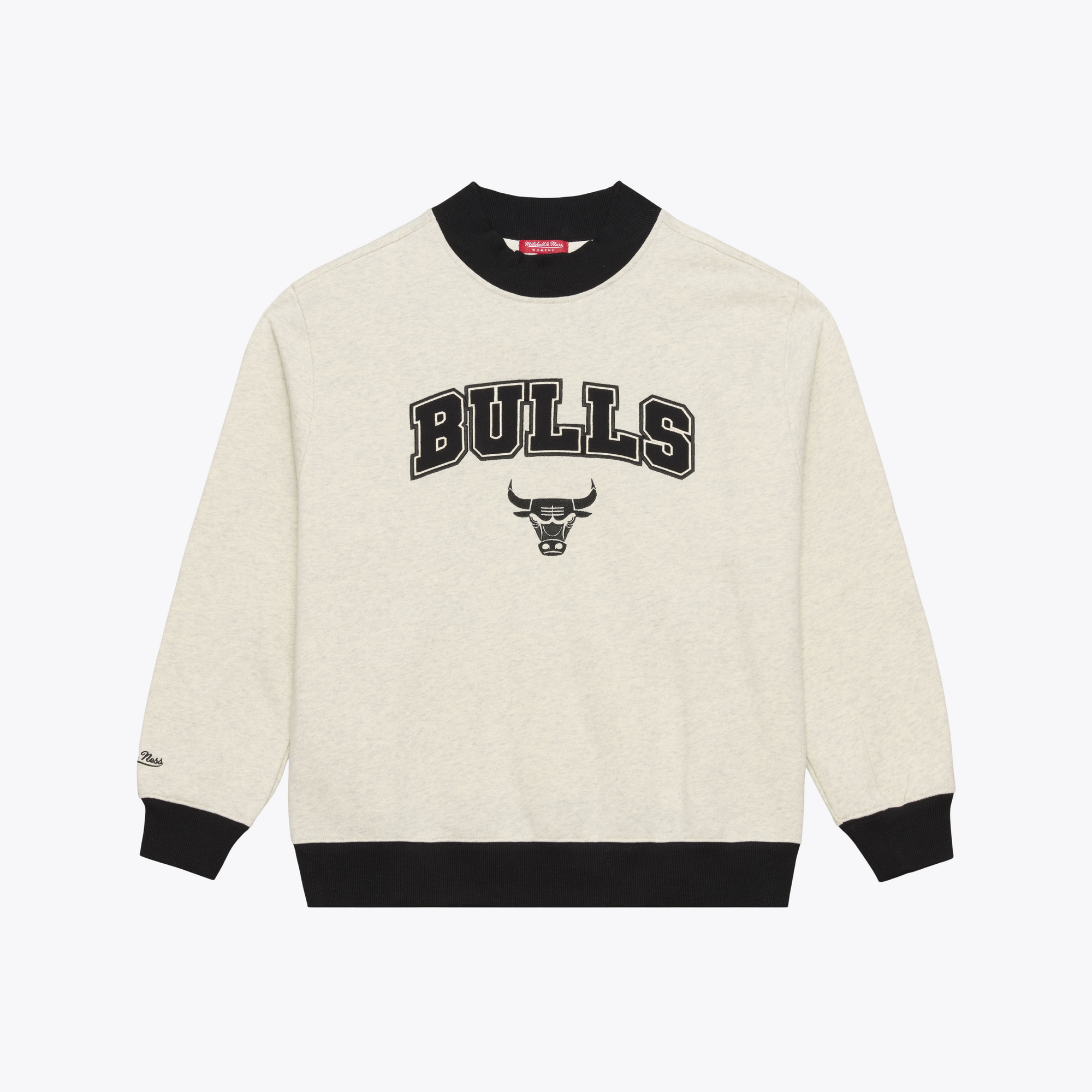 Women's Mitchell & Ness Oatmeal Chicago Bulls Cookies & Cream Ribbed Mock Neck Sweatshirt