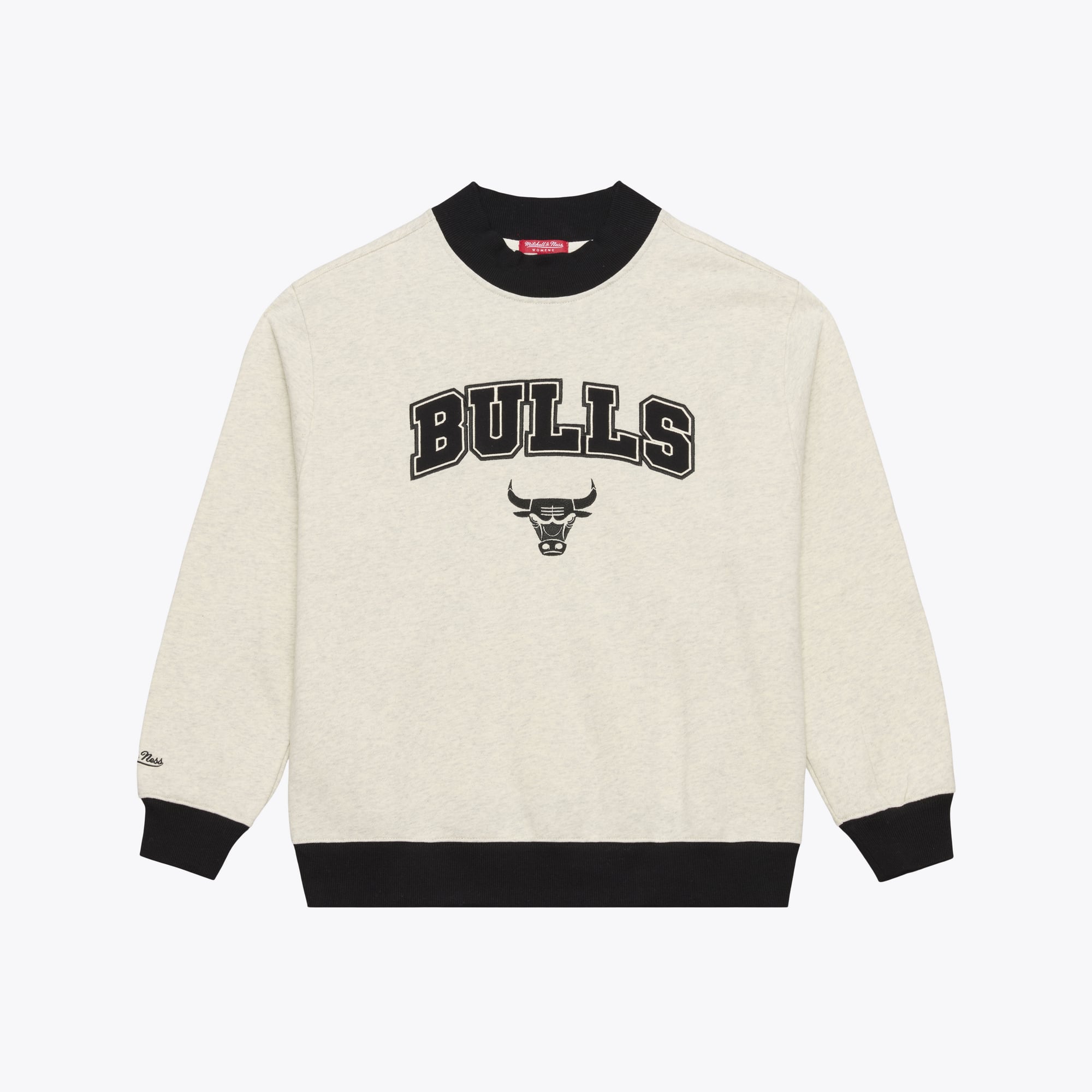 Women's Mitchell & Ness Oatmeal Chicago Bulls Cookies & Cream Ribbed Mock Neck Sweatshirt