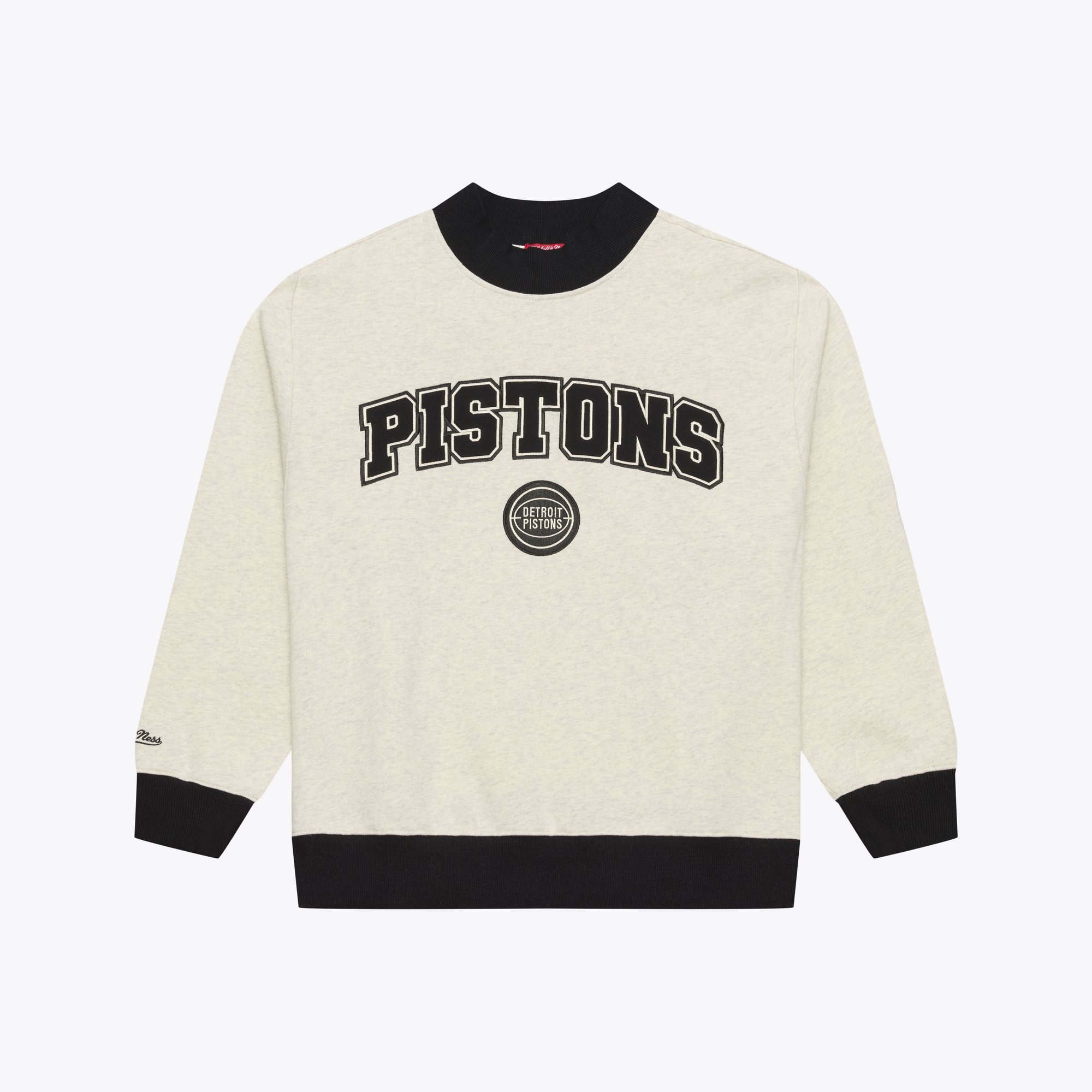 Women's Mitchell & Ness Oatmeal Detroit Pistons Cookies & Cream Ribbed Mock Neck Sweatshirt