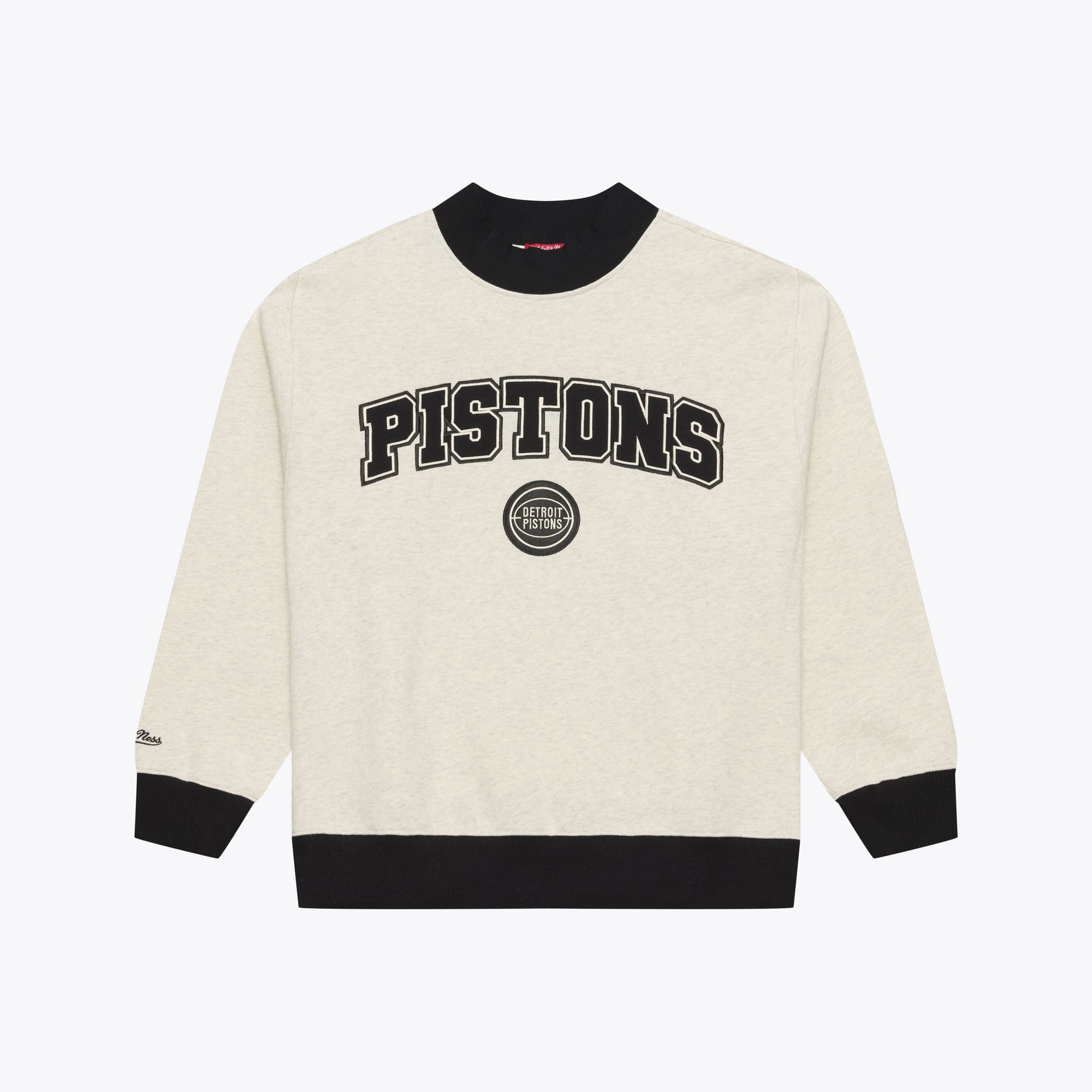 Women's Mitchell & Ness Oatmeal Detroit Pistons Cookies & Cream Ribbed Mock Neck Sweatshirt