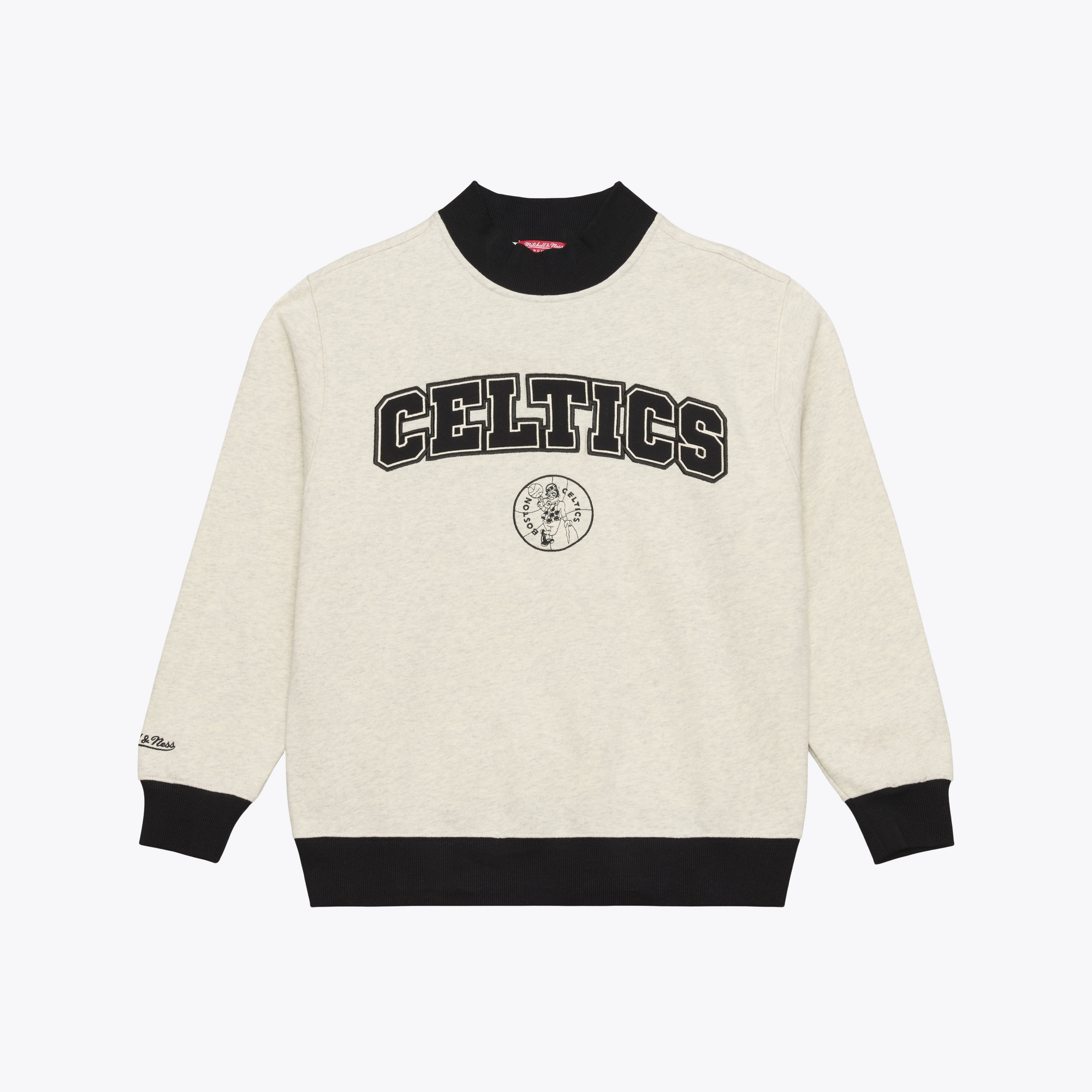Women's Mitchell & Ness Oatmeal Boston Celtics Cookies & Cream Ribbed Mock Neck Sweatshirt
