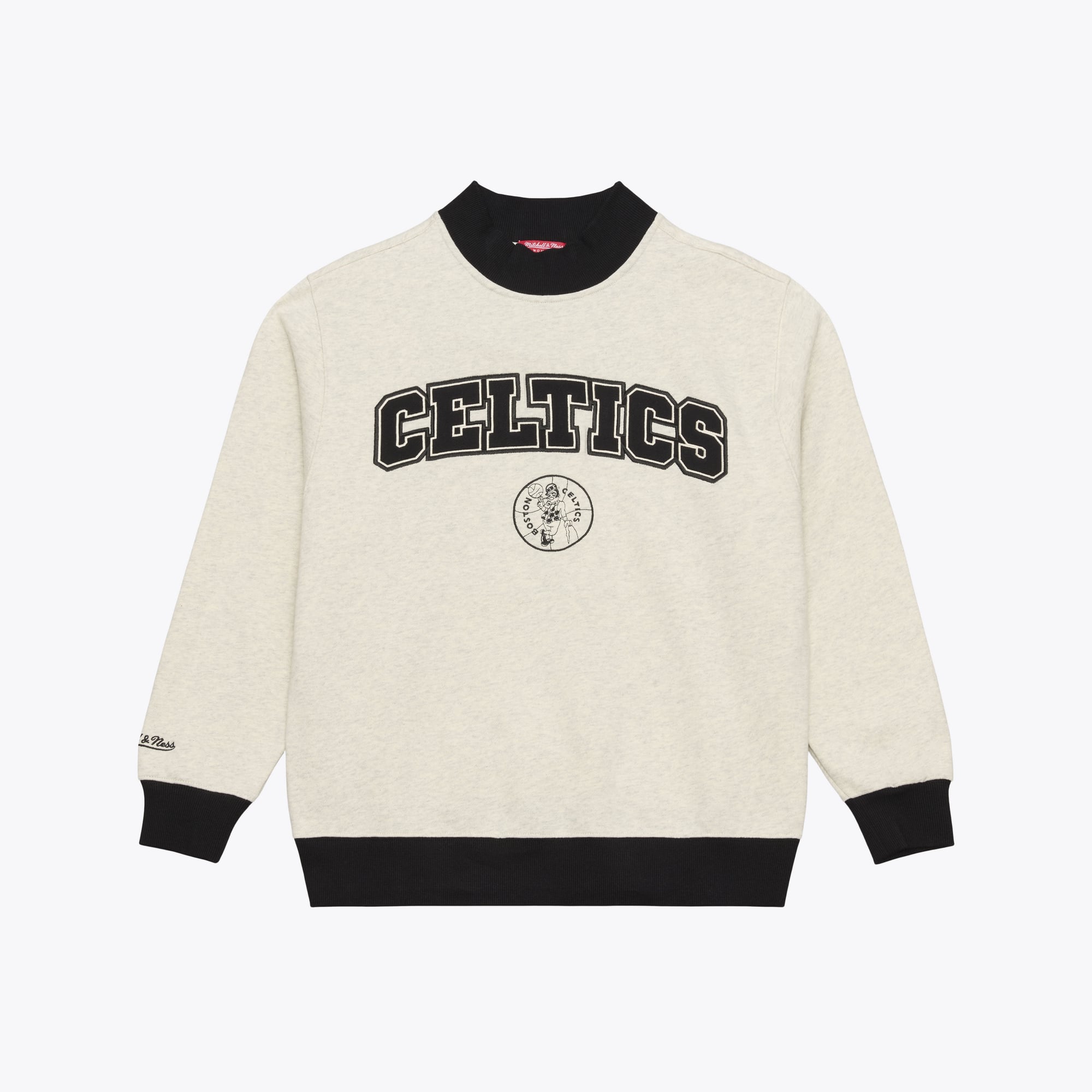 Women's Mitchell & Ness Oatmeal Boston Celtics Cookies & Cream Ribbed Mock Neck Sweatshirt