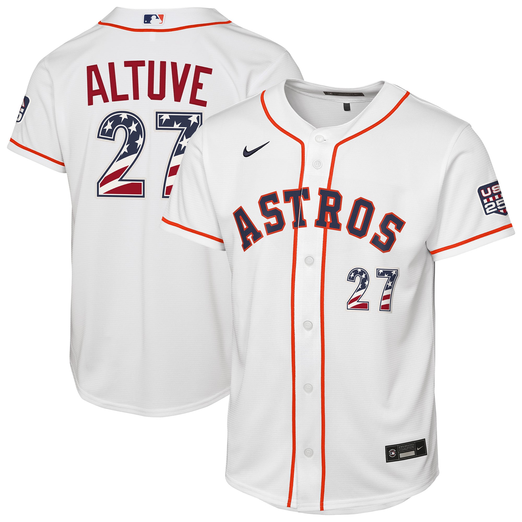 Youth Nike Jose Altuve White Houston Astros USA 250 Fourth of July Home Replica Jersey