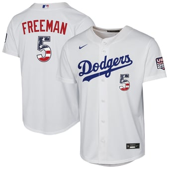 Youth Nike Freddie Freeman White Los Angeles Dodgers USA 250 Fourth of July Home Replica Jersey