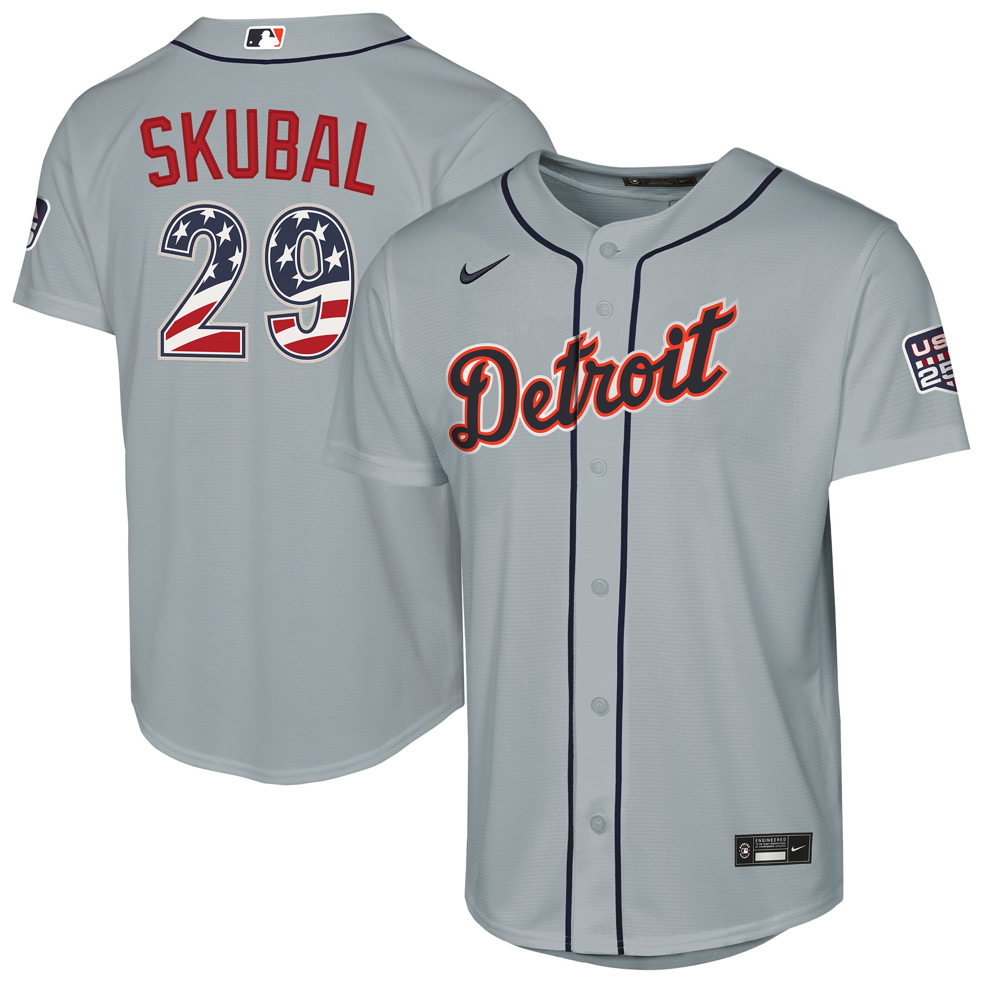 Youth Nike Tarik Skubal Gray Detroit Tigers USA 250 Fourth of July Road Replica Jersey