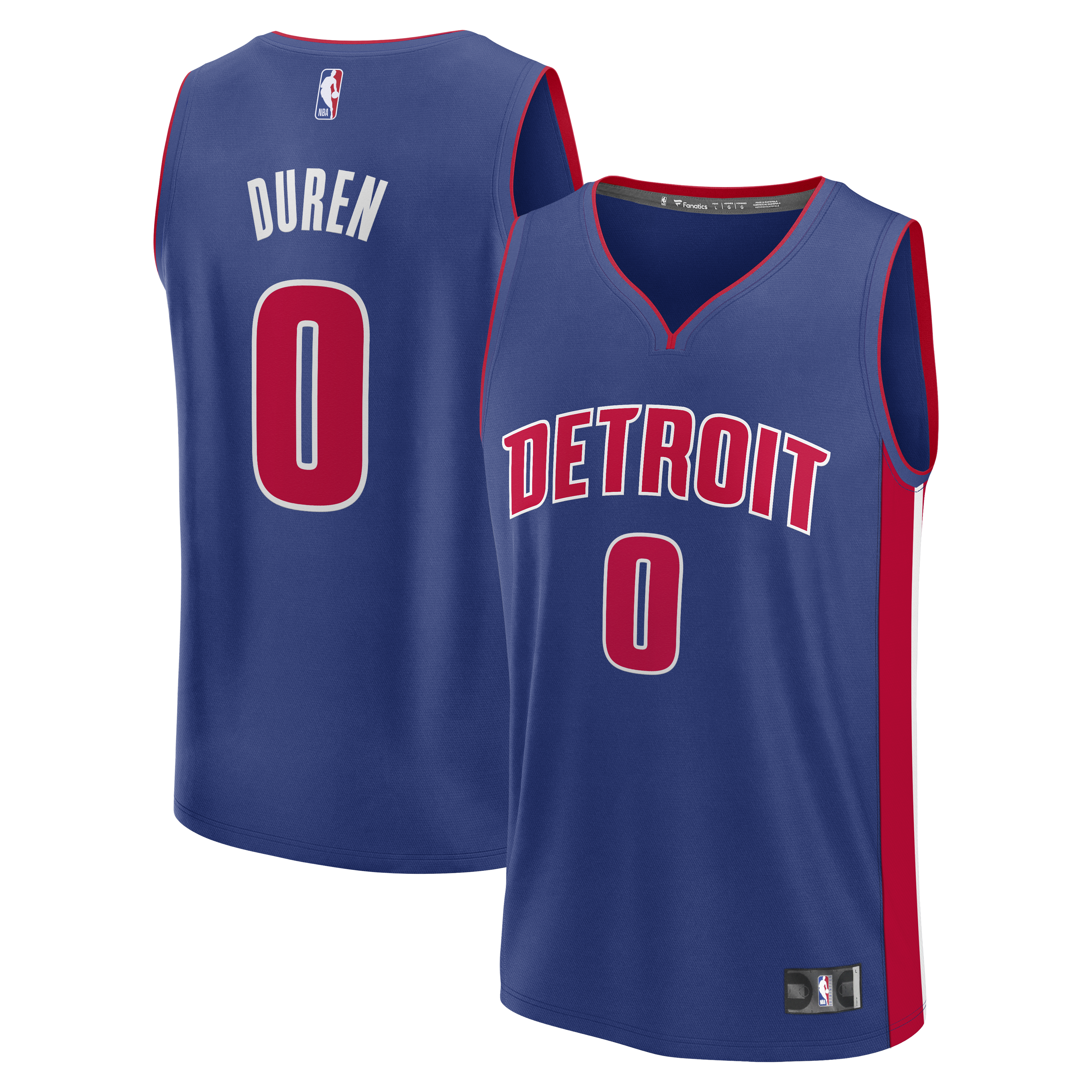 Men's Fanatics Jalen Duren Blue Detroit Pistons Fast Break Replica Jersey - Icon Edition