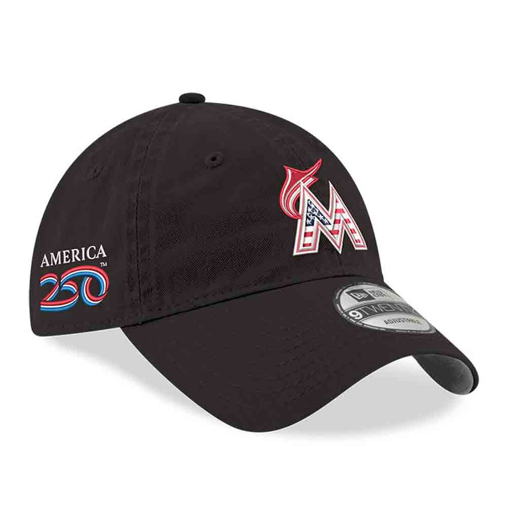 Men's New Era Black Miami Marlins America 250 9TWENTY Adjustable Hat
