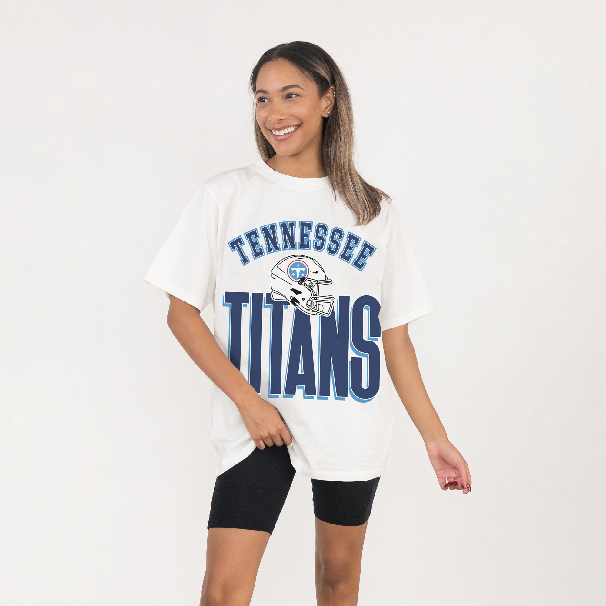 Women's Gameday Couture Cream Tennessee Titans Fierce Focus Relaxed Fit T-Shirt