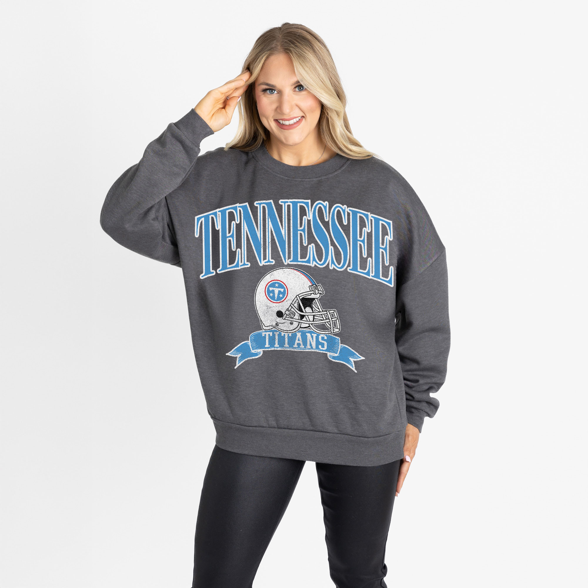 Women's Gameday Couture Charcoal Tennessee Titans Seal The Deal Premium Drop Shoulder Fleece Sweatshirt