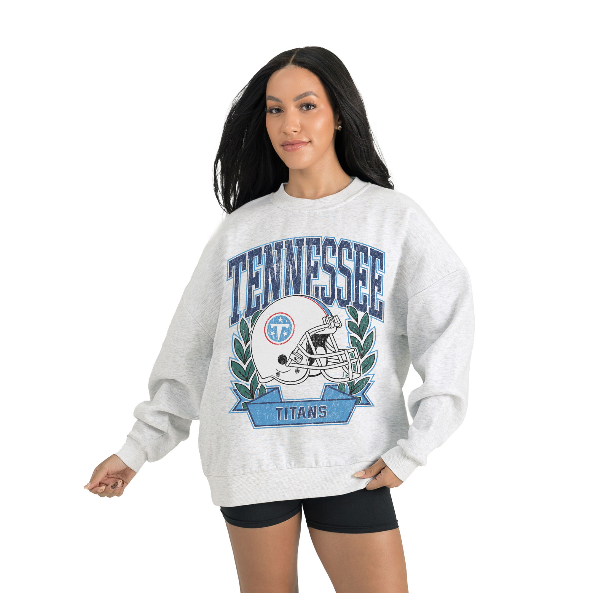 Women's Gameday Couture Ash Tennessee Titans Heritage Premium Drop Shoulder Fleece Sweatshirt