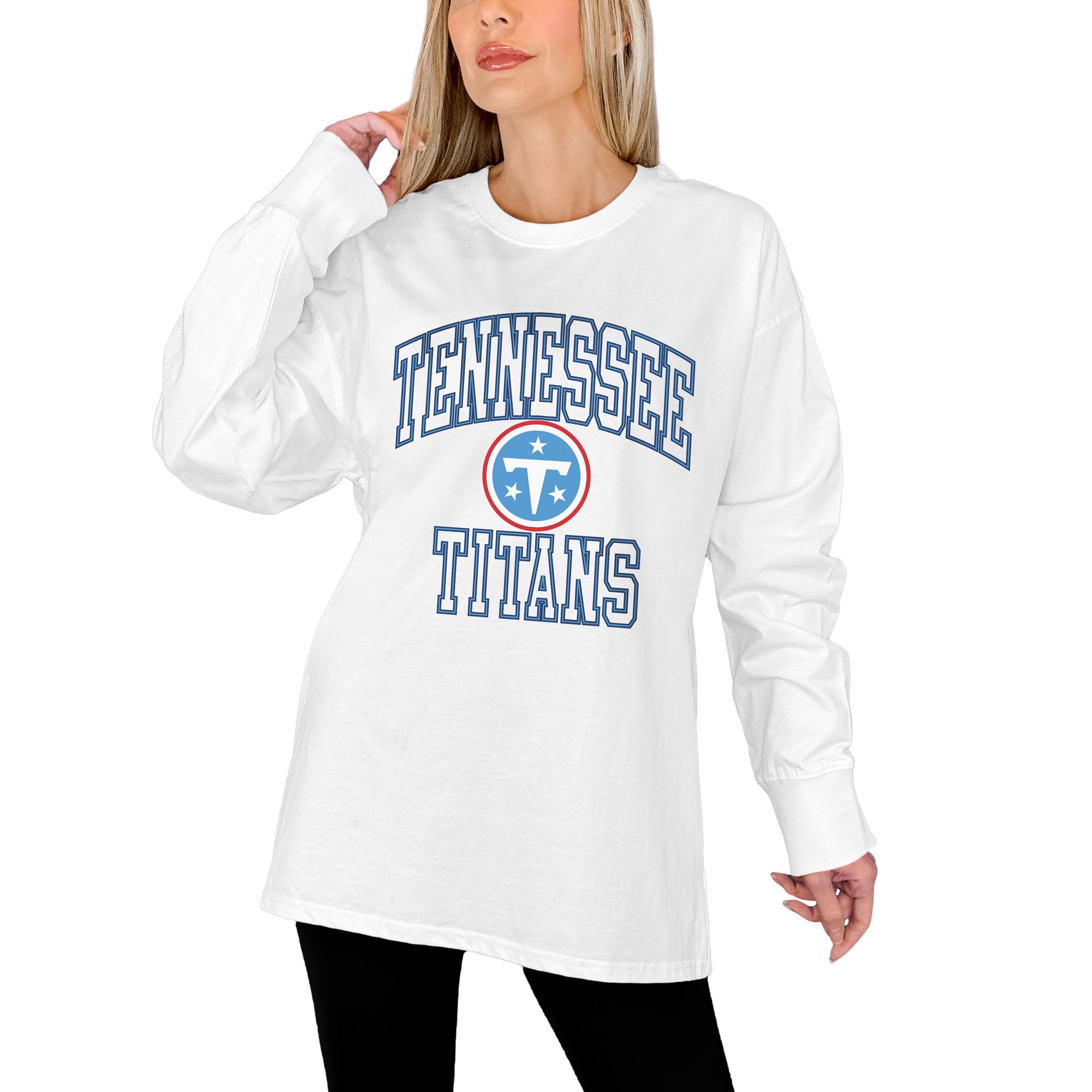 Women's Gameday Couture White Tennessee Titans Mind Games Oversized Long Sleeve T-Shirt
