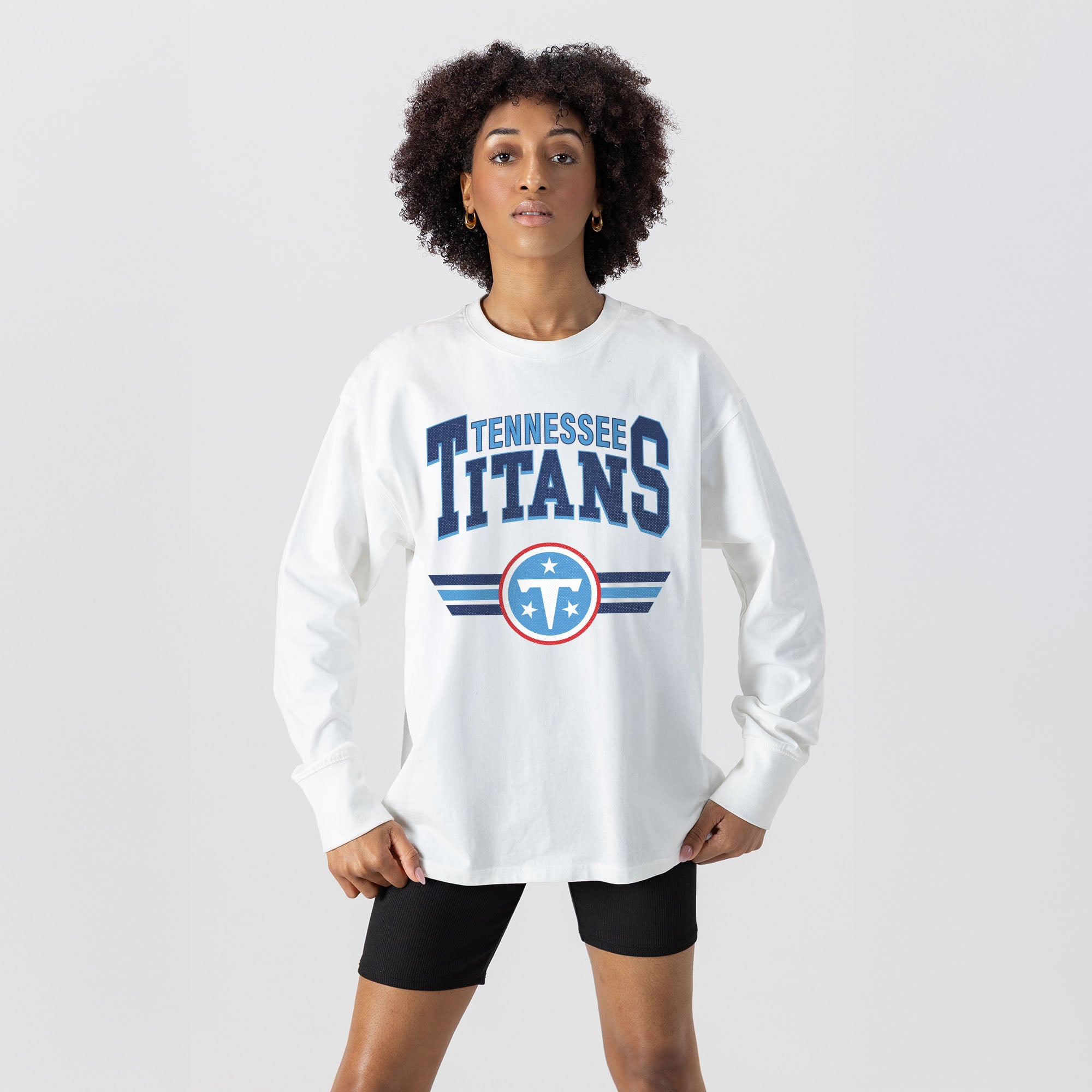 Women's Gameday Couture White Tennessee Titans Swift Strike Oversized Long Sleeve T-Shirt