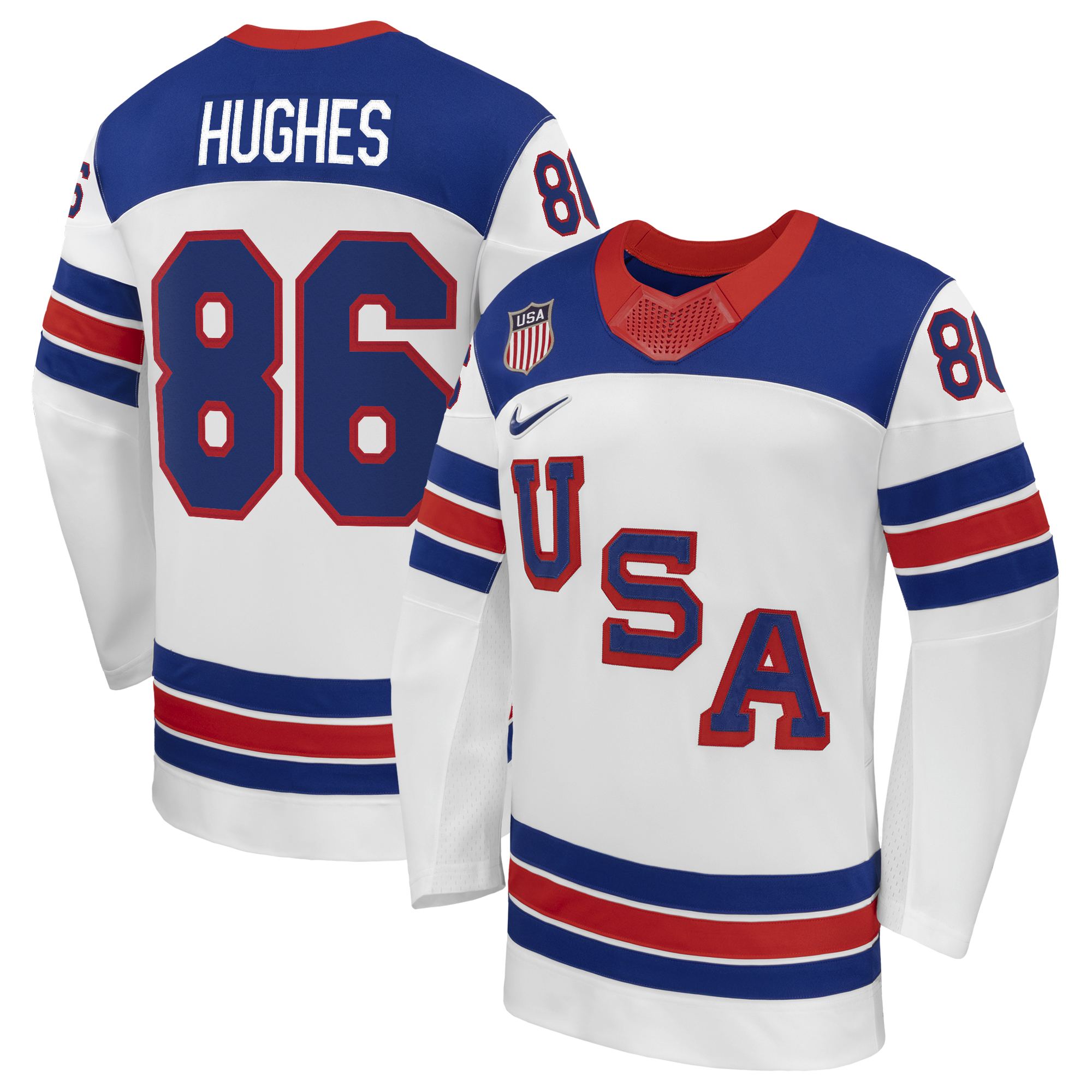 Men's Nike Jack Hughes White US Hockey 2026 Away Replica Jersey