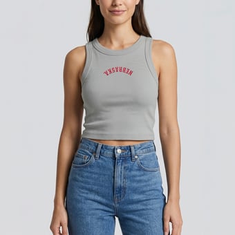 Women's Uscape Apparel Gray Nebraska Huskers Upside Down Embroidery Ribbed Cropped Tank Top