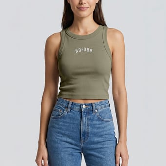 Women's Uscape Apparel Green Oregon Ducks Upside Down Embroidery Ribbed Cropped Tank Top