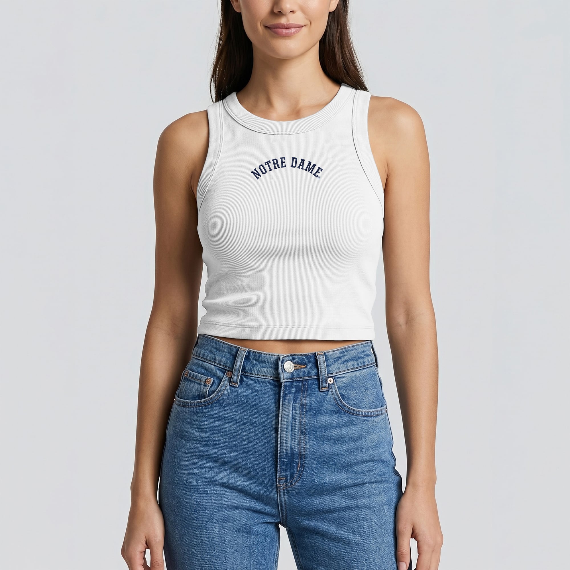 Women's Uscape Apparel White Notre Dame Fighting Irish Upside Down Embroidery Ribbed Cropped Tank Top