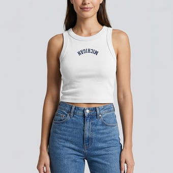 Women's Uscape Apparel White Michigan Wolverines Upside Down Embroidery Ribbed Cropped Tank Top