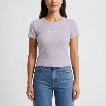 Women's Uscape Apparel  Purple Clemson Tigers Upside Down Embroidery Ribbed Cropped T-Shirt