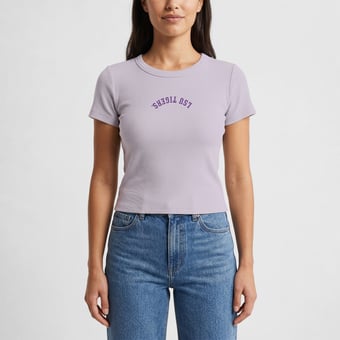 Women's Uscape Apparel  Purple LSU Tigers Upside Down Embroidery Ribbed Cropped T-Shirt