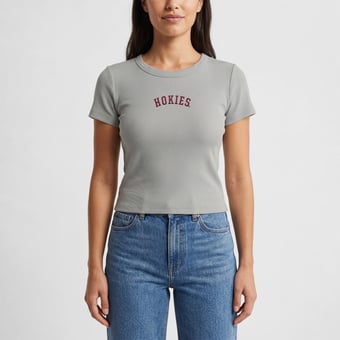 Women's Uscape Apparel  Gray Virginia Tech Hokies Upside Down Embroidery Ribbed Cropped T-Shirt