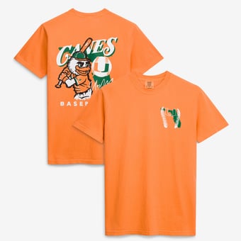 Men's  Orange Miami Hurricanes Drawn Mascot Baseball T-Shirt