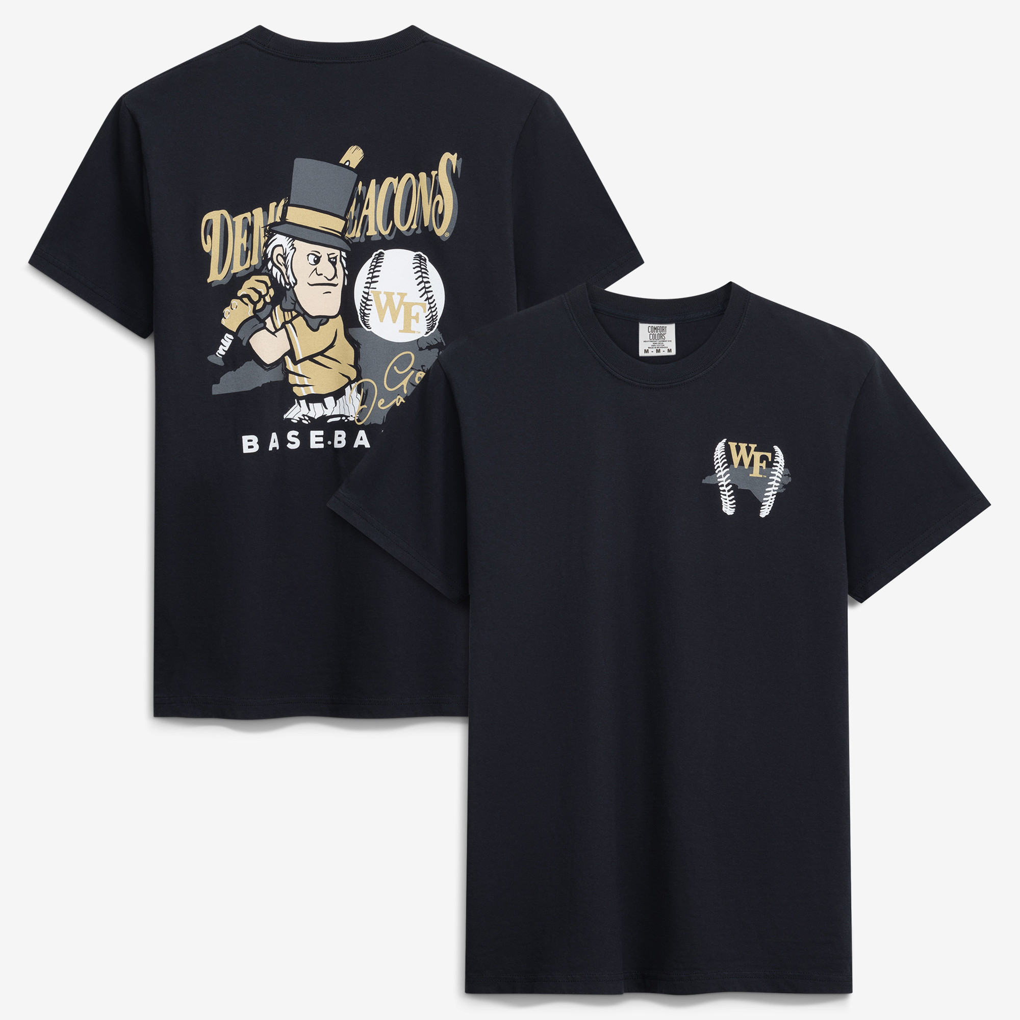 Men's Black Wake Forest Demon Deacons Drawn Mascot Baseball T-Shirt