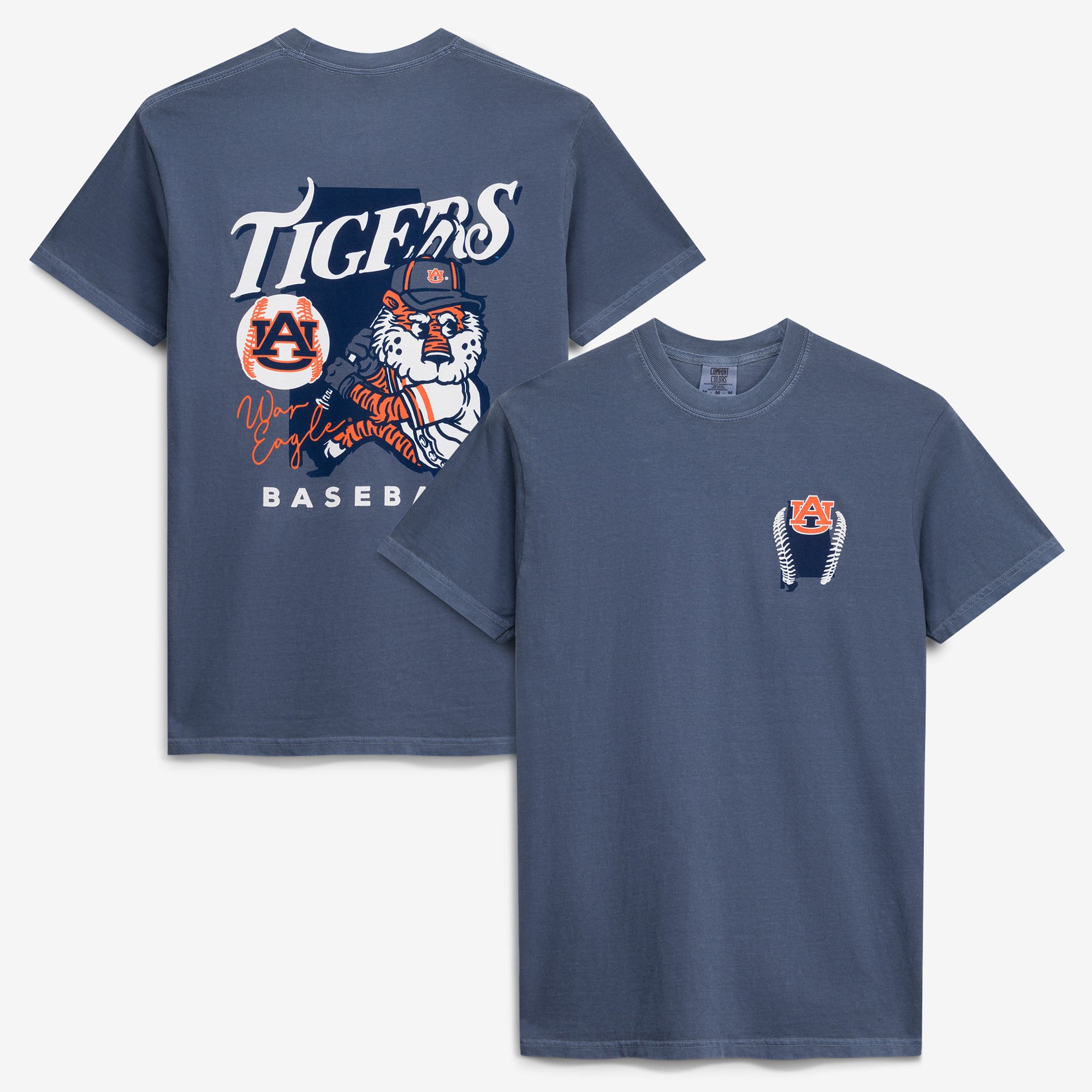 Men's  Navy Auburn Tigers Drawn Mascot Baseball T-Shirt