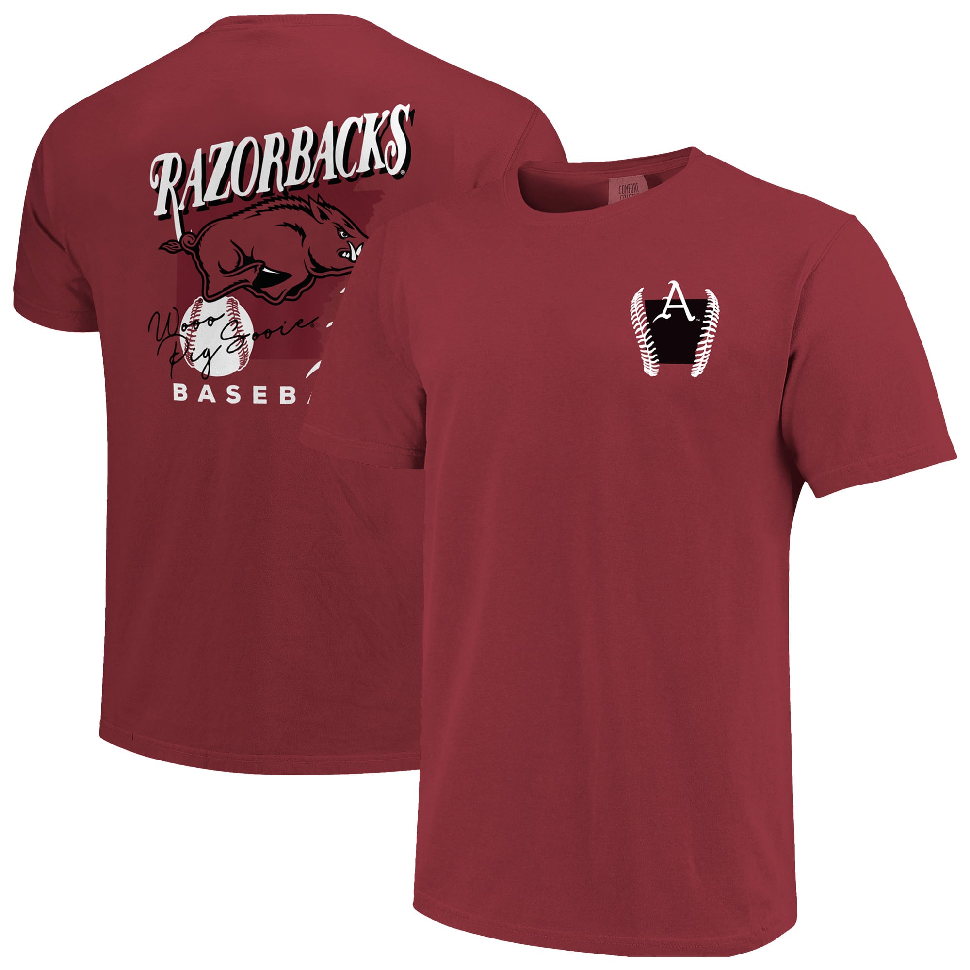 Men's  Crimson Arkansas Razorbacks Drawn Mascot Baseball T-Shirt