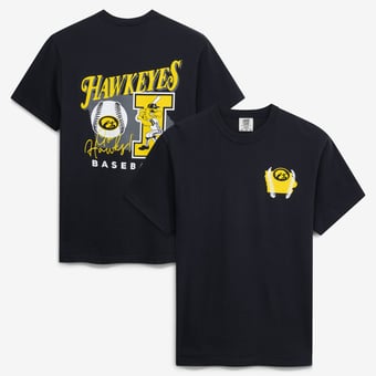 Men's  Black Iowa Hawkeyes Drawn Mascot Baseball T-Shirt