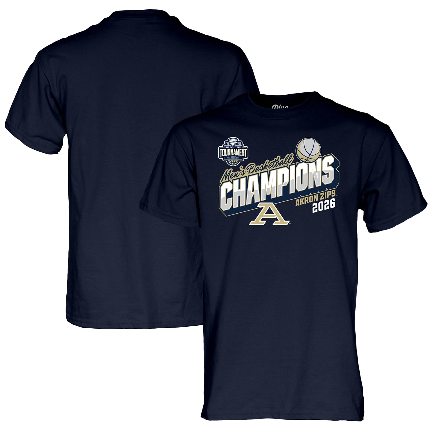 Unisex Blue 84 Navy Akron Zips 2026 MAC Men's Basketball Tournament Champions T-Shirt