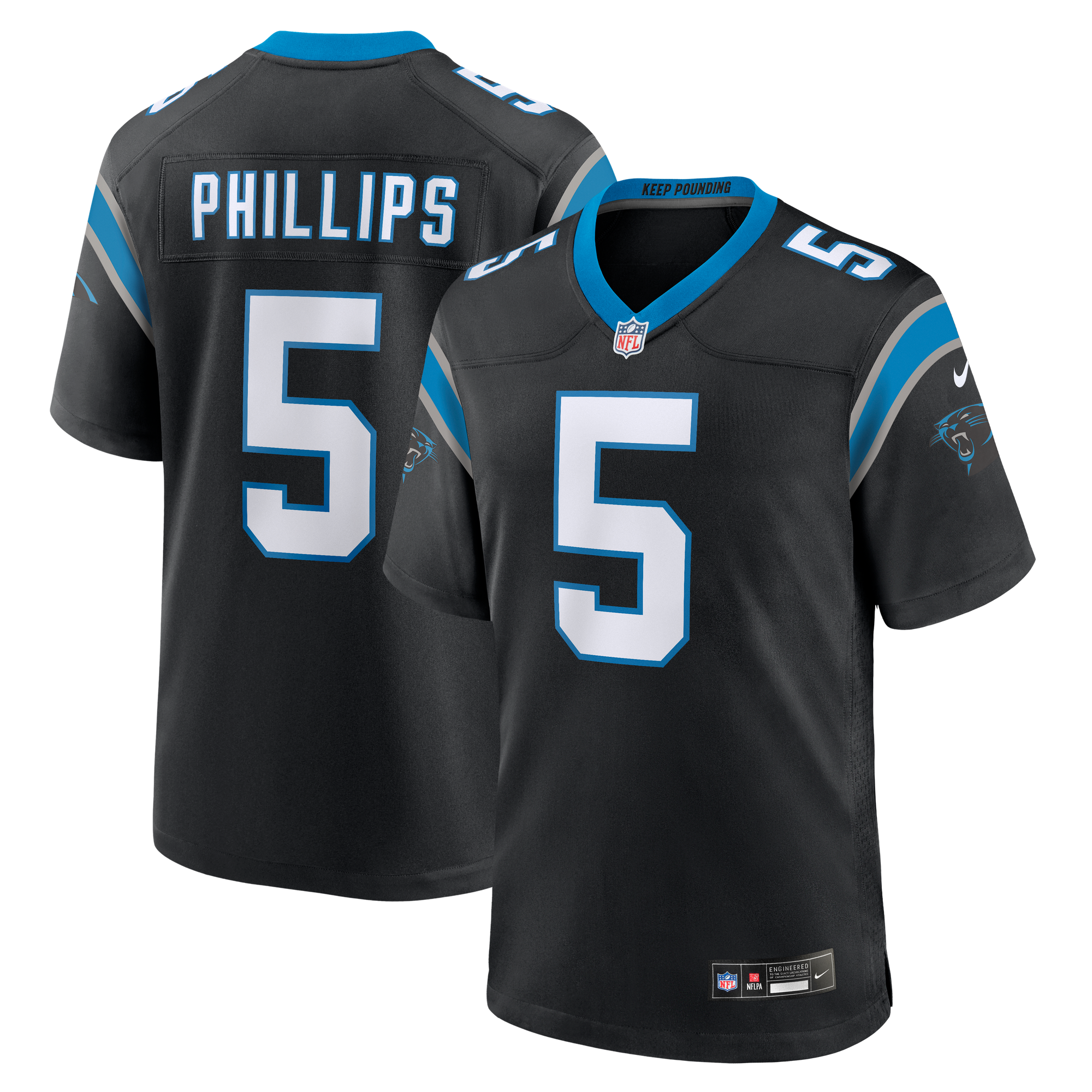 Men's Nike Jaelan Phillips Black Carolina Panthers Game Jersey