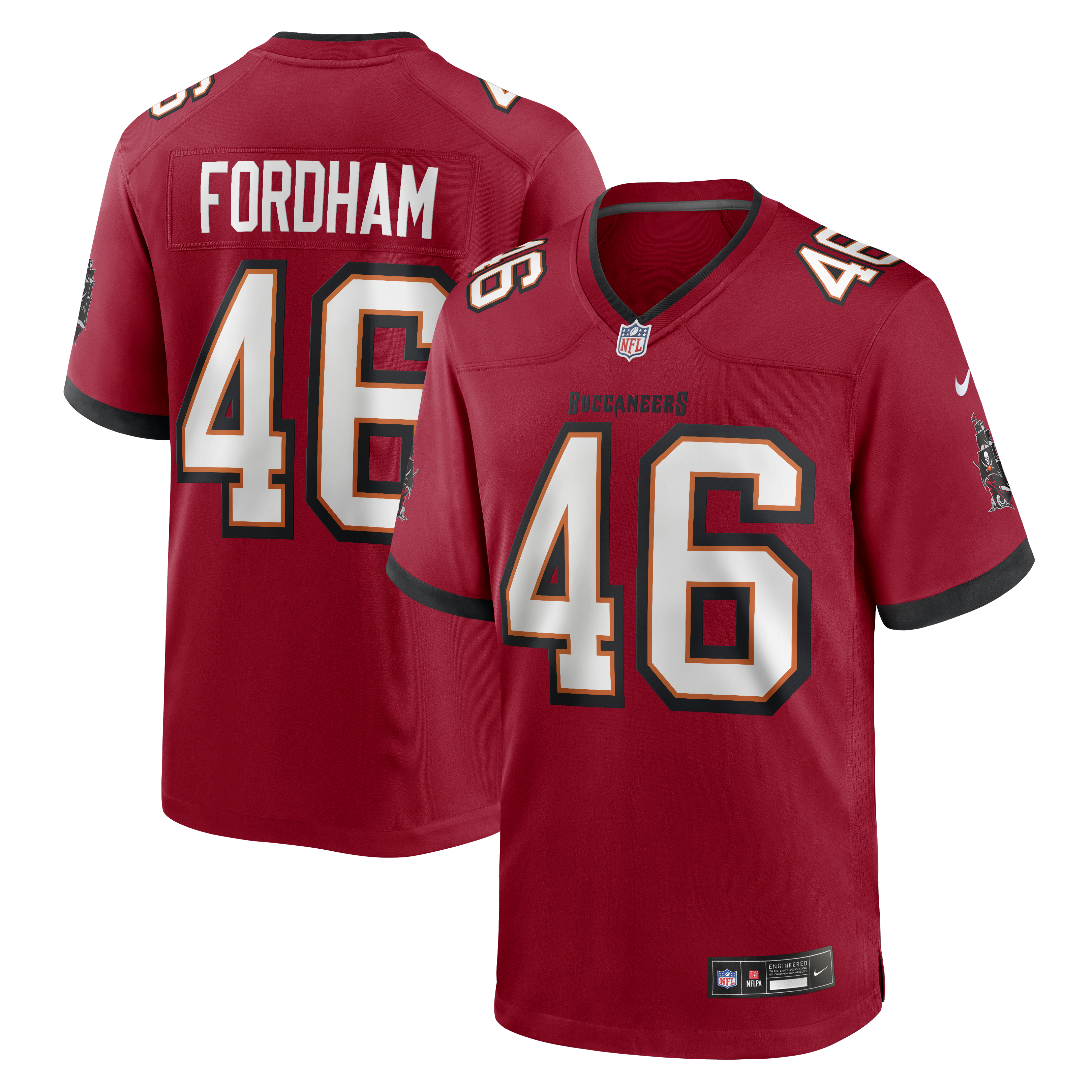 Men's Nike Caden Fordham Red Tampa Bay Buccaneers Game Player Jersey