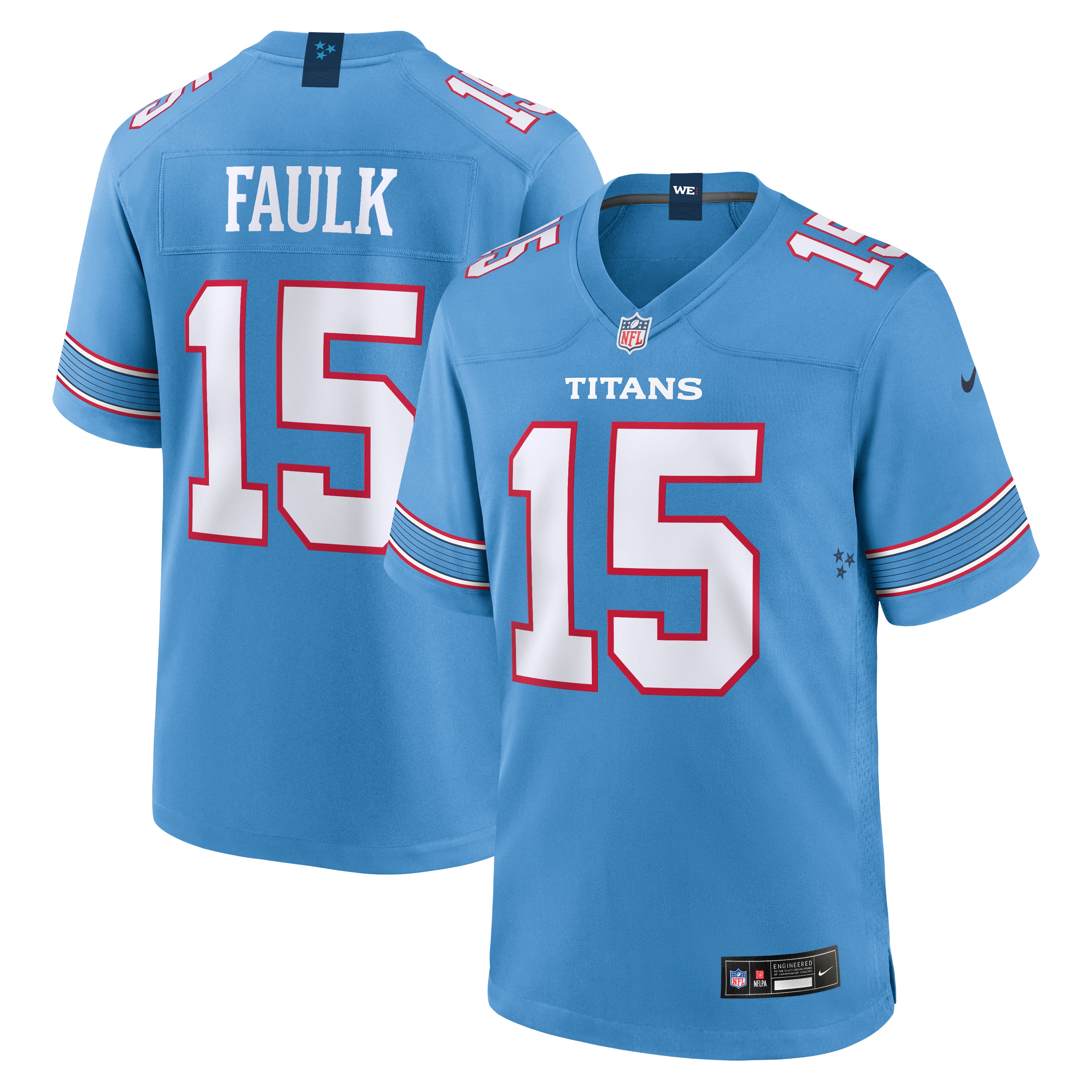 Men's Nike Keldric Faulk Light Blue Tennessee Titans 2026 NFL Draft First Round Pick No.31 Game Jersey