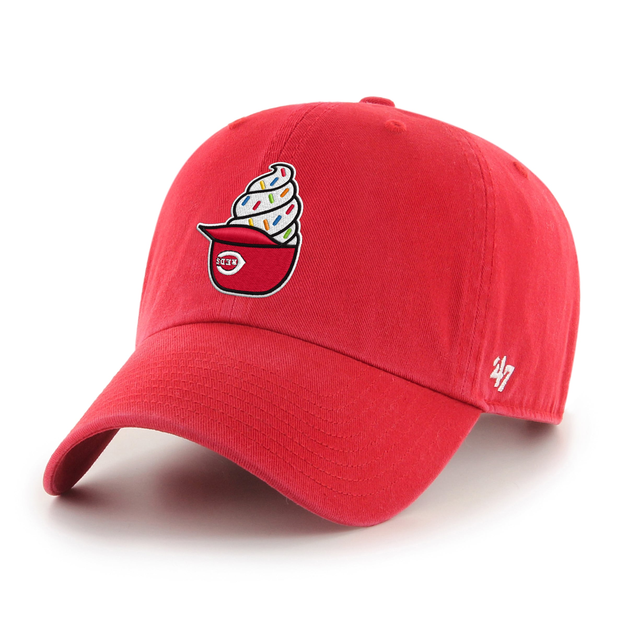 Men's '47  Red Cincinnati Reds Ice Cream Helmet Clean Up Adjustable Hat