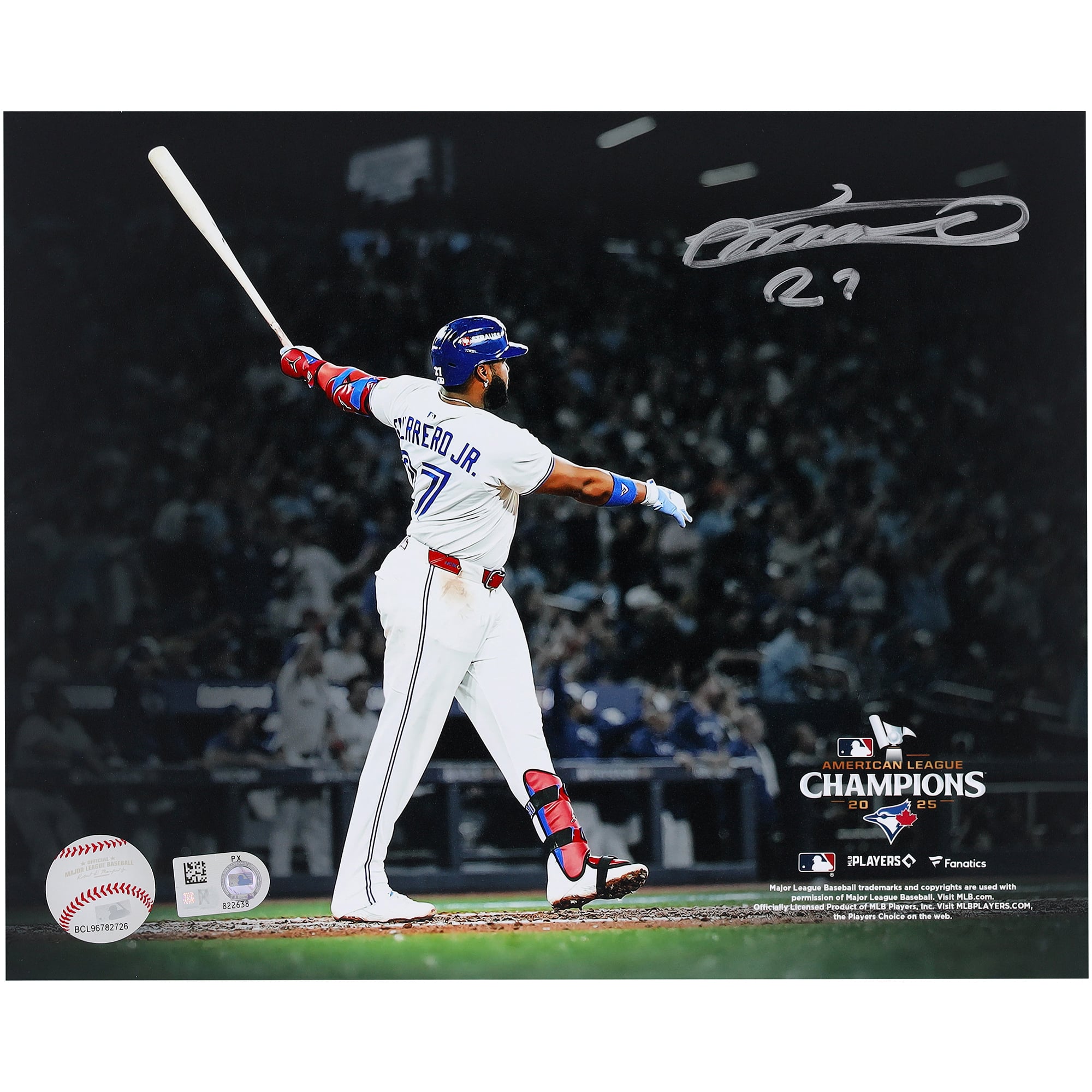 Vladimir Guerrero Jr. Toronto Blue Jays Autographed 8" x 10" 2025 American League Champions Home Run Spotlight Photograph