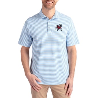 Men's Cutter & Buck Powder Blue Georgia Bulldogs Virtue Recycled Stripe Featherlight Pique Polo