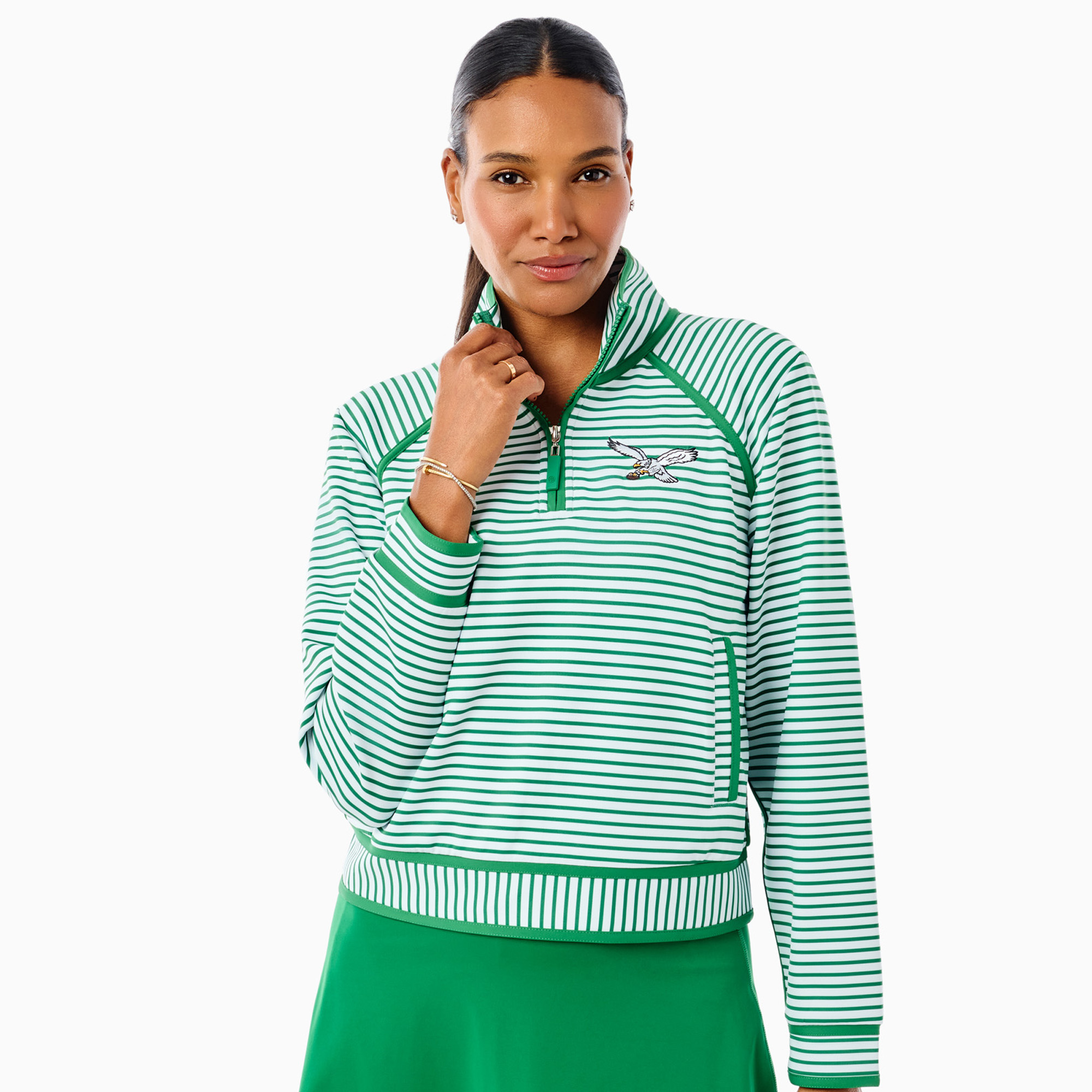 Women's Philadelphia Eagles x Addison Bay Kelly Green Bainbridge Quarter-Zip Pullover