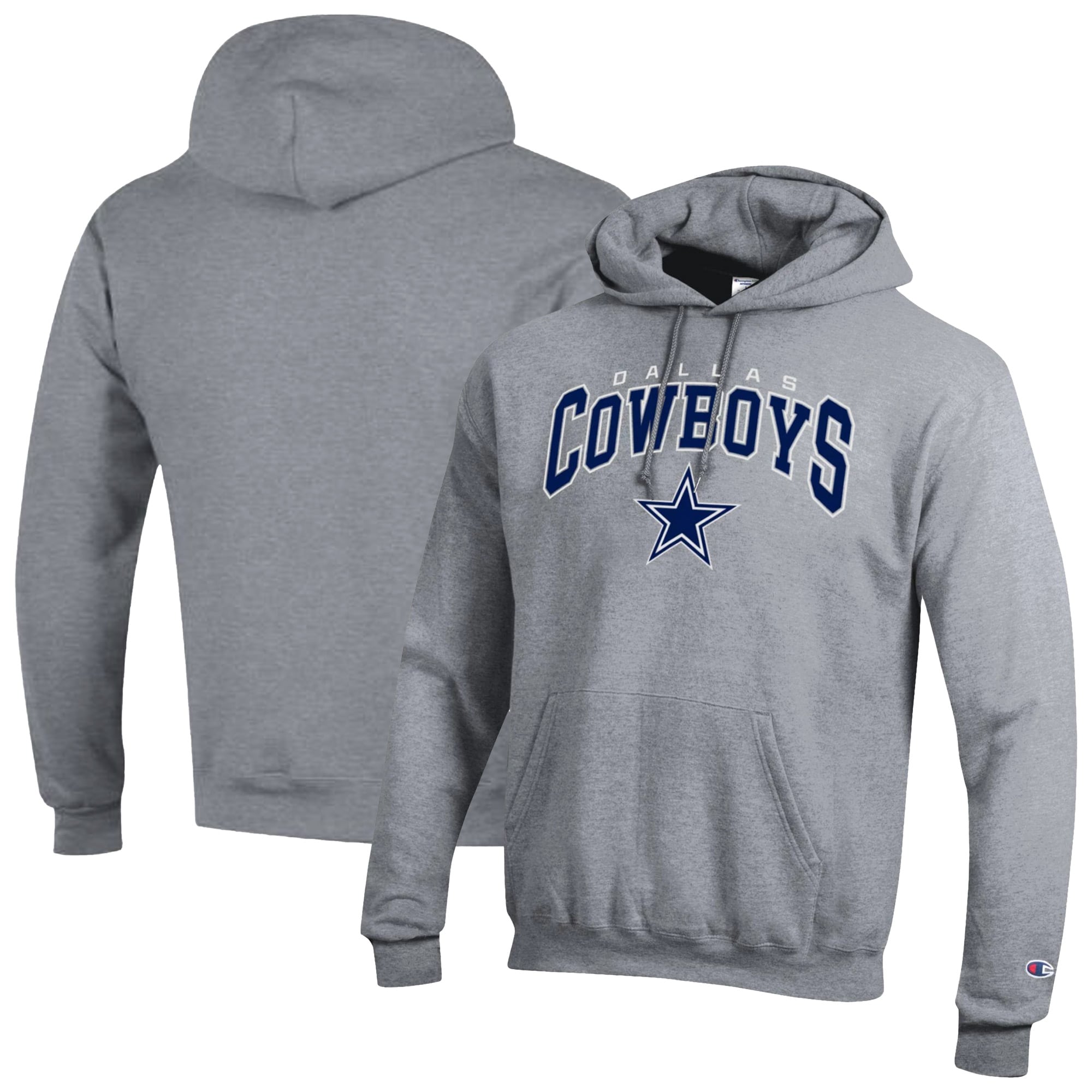 Men's Champion  Gray Dallas Cowboys Powerblend Arch over Logo Hoodie