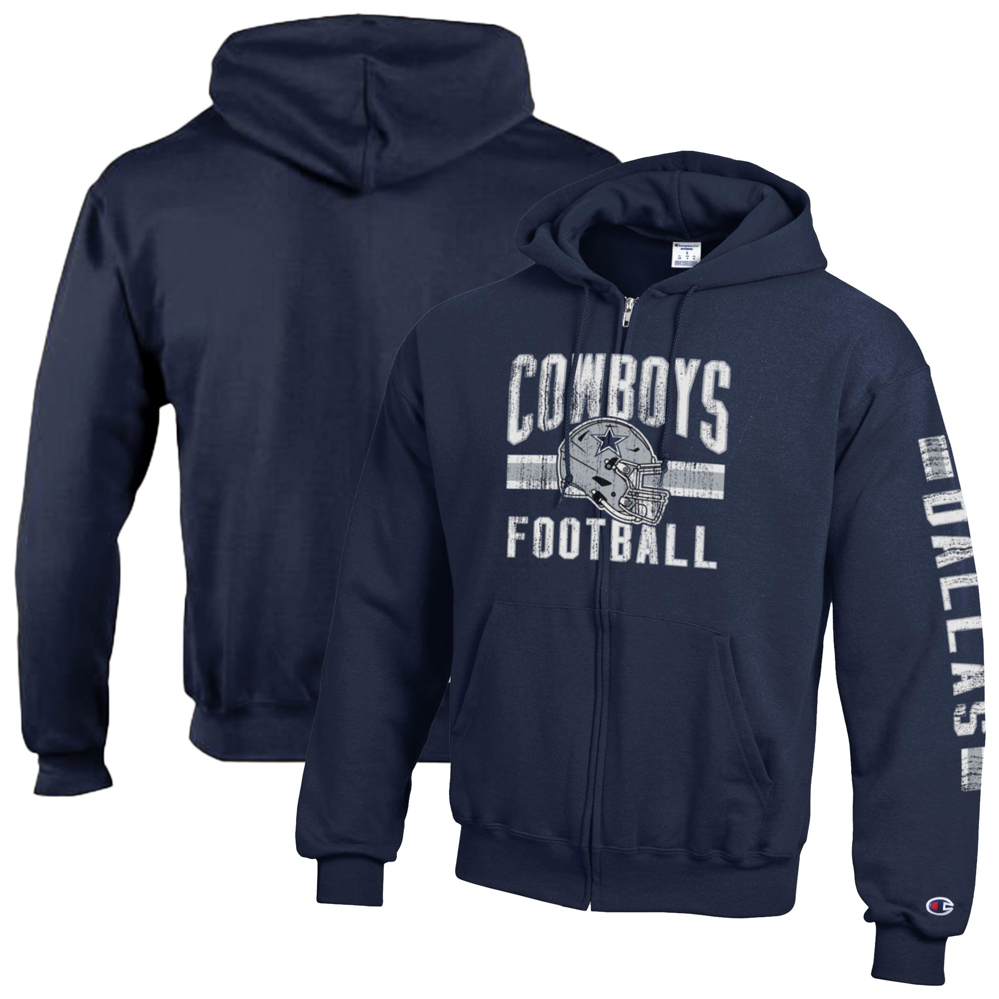 Men's Champion Navy Dallas Cowboys Powerblend Fleece Full-Zip Hoodie