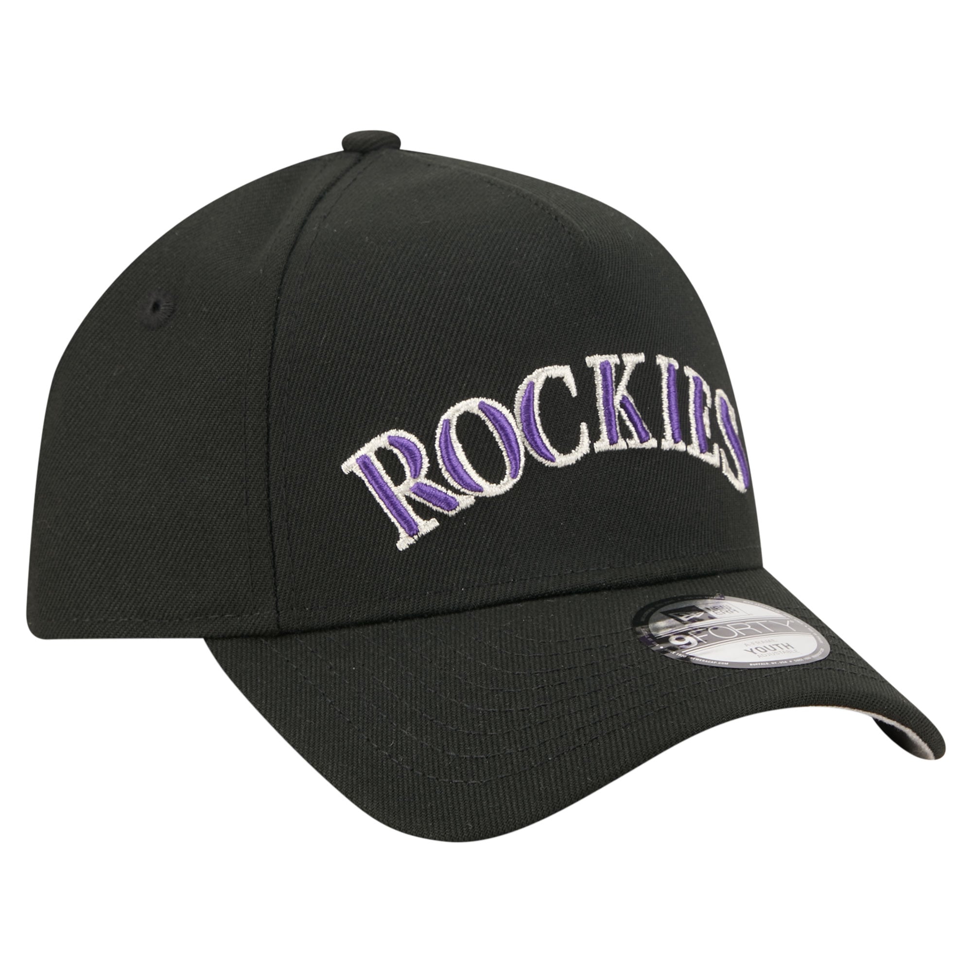 Youth New Era  Black Colorado Rockies Cooperstown Logo 9FORTY A-Frame Adjustable Hat