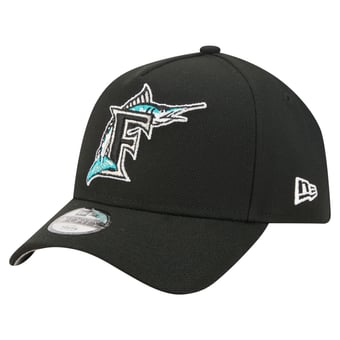 Youth New Era  Black Florida Marlins Cooperstown Logo 9FORTY A-Frame Adjustable Hat